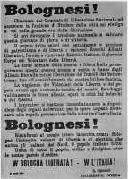 Bologna 21 aprile 1945. Il manifesto del sindaco Giuseppe Dozza.
