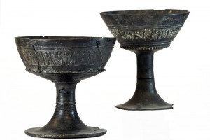 Two bucchero high-footed cups
