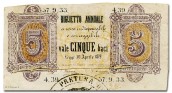 Biglietto di fantasia da cinque baci facilmente confondibile con una banconota da 5 lire