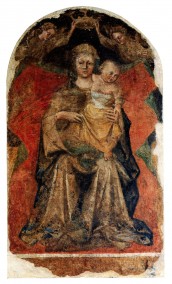 Giovanni da Modena, Madonna con Bambino e due angeli, pittura murale, Carpi, Chiesa di San Francesco