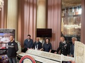 Un'immagine della conferenza stampa sul recupero di quattro lesene trafugate dalla Certosa di Bologna