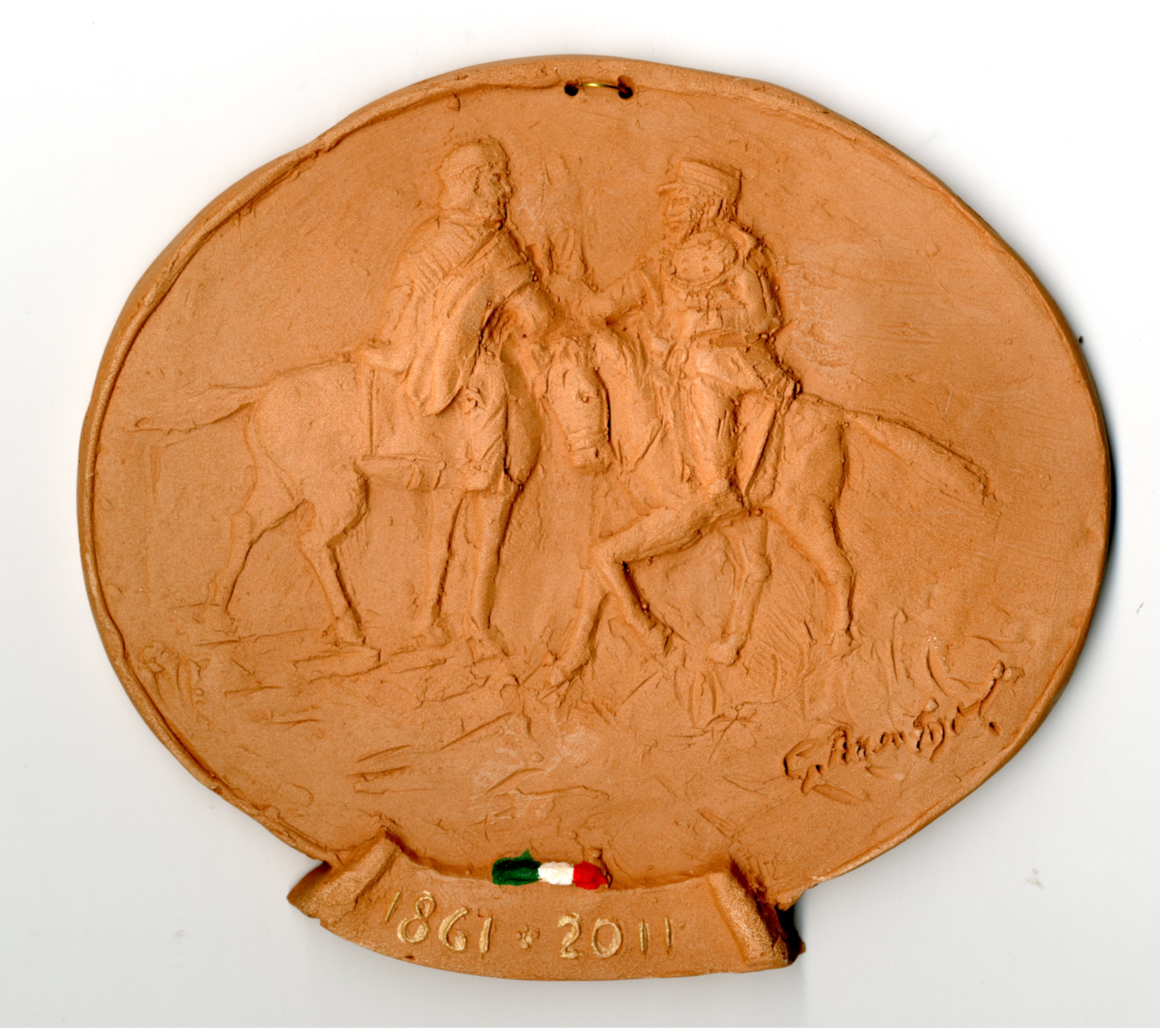 Medaglione in terracotta commemorativo del 150° anniversario della battaglia dell' 8 agosto 1848