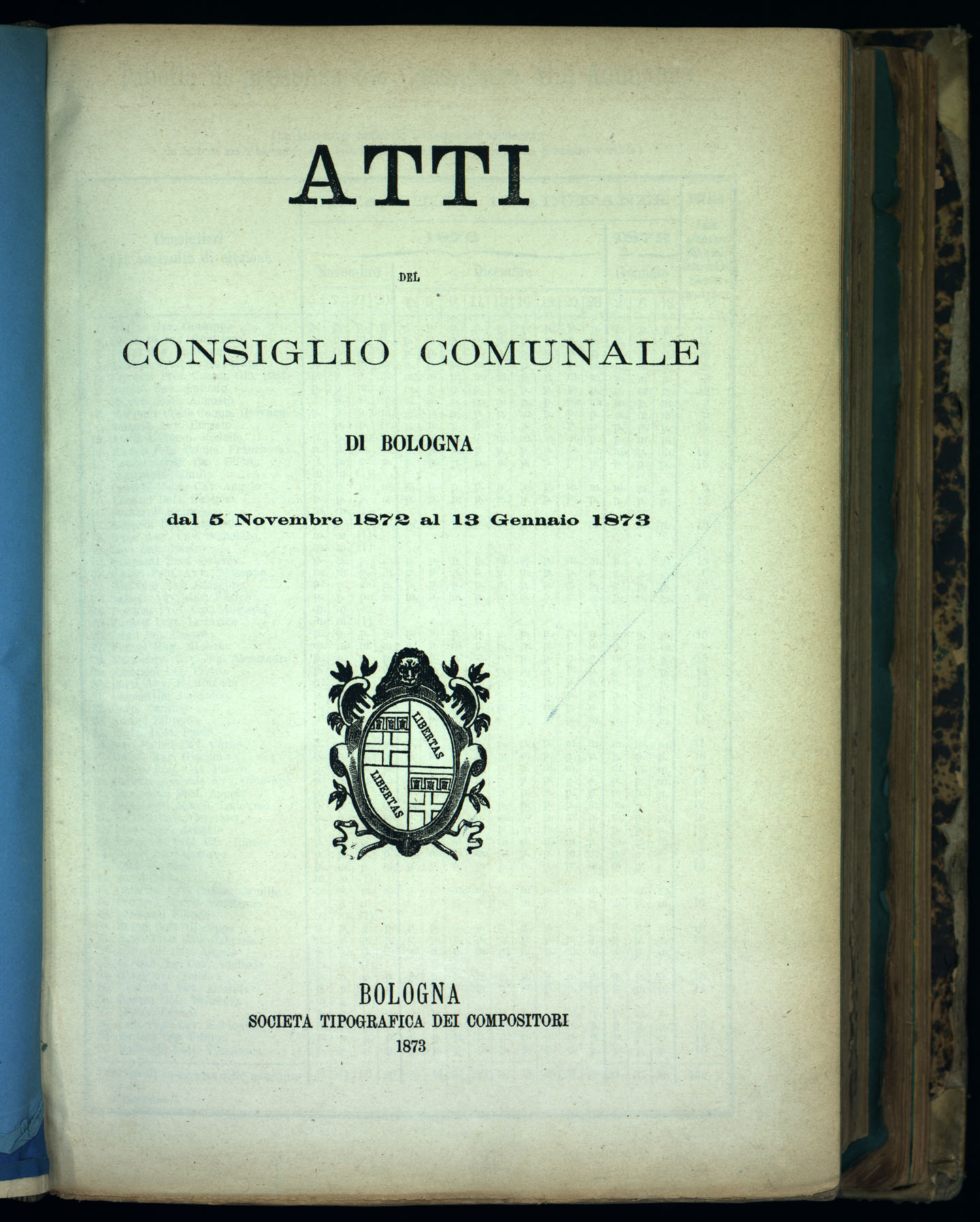 Indice volume 5.11.1872 - 13.1.1873