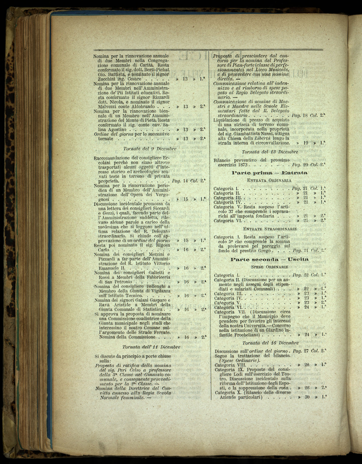 Indice volume 5.11.1872 - 13.1.1873