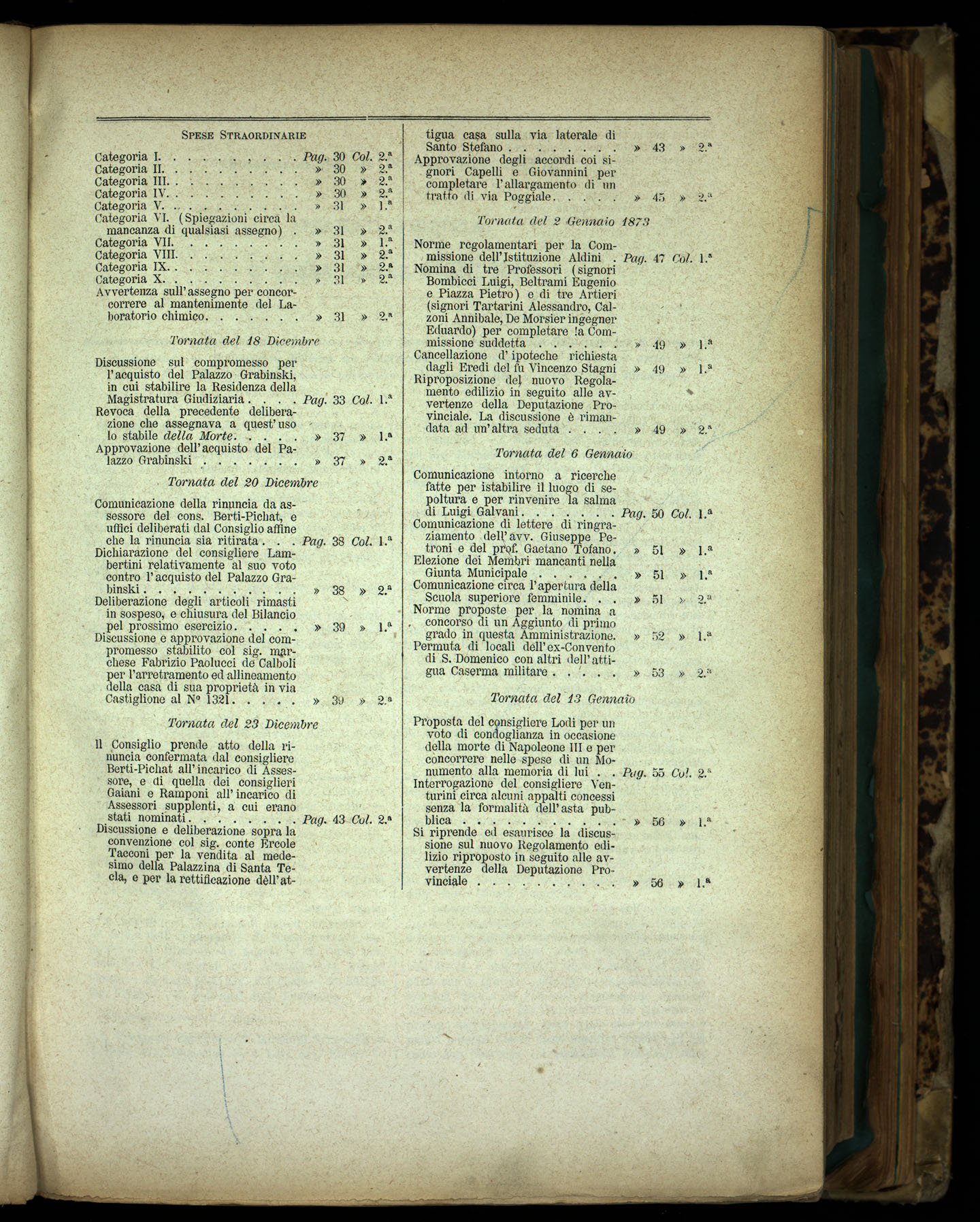 Indice volume 5.11.1872 - 13.1.1873