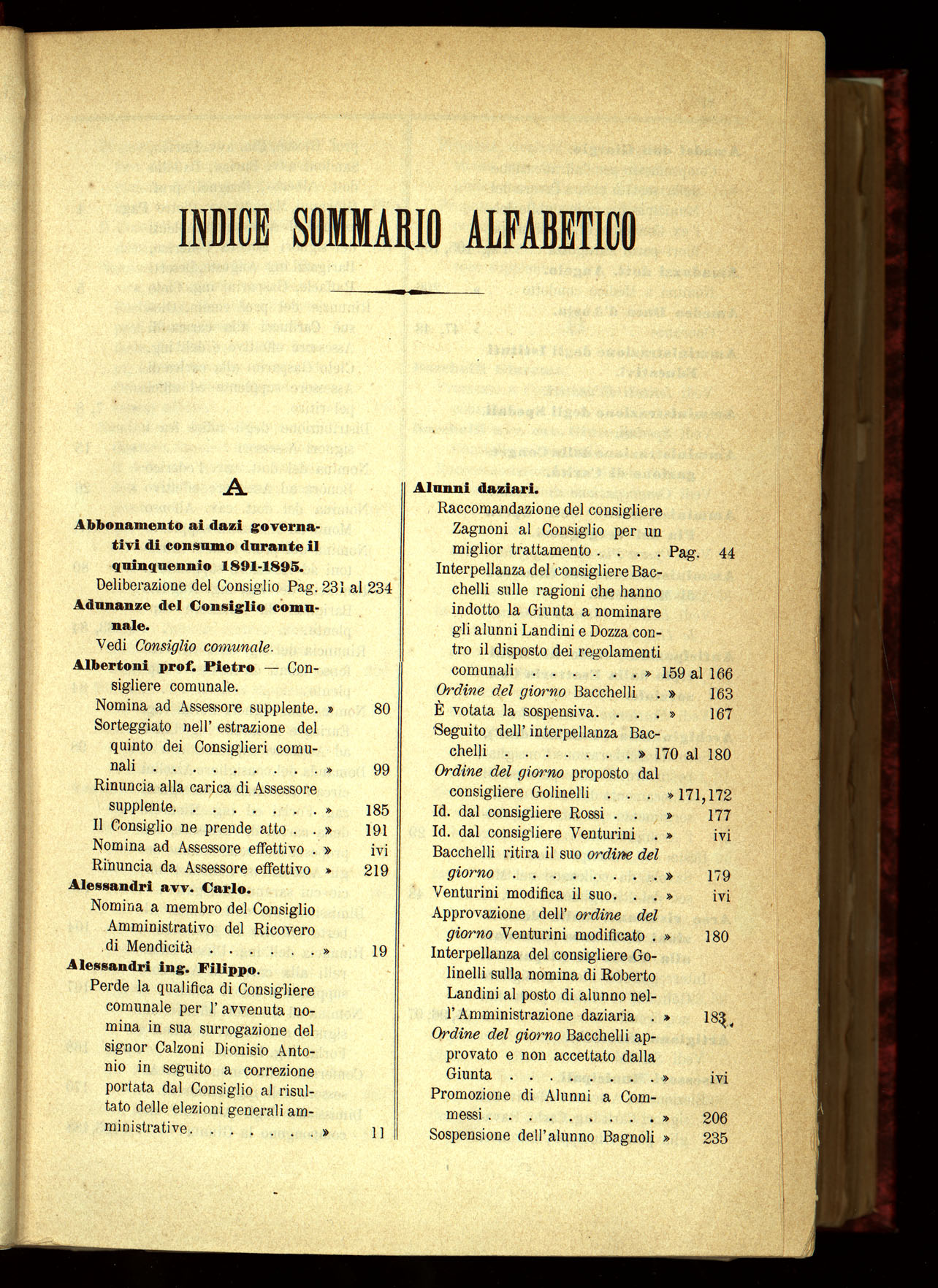 Indice volume 21.11.1889 - 20.8.1890