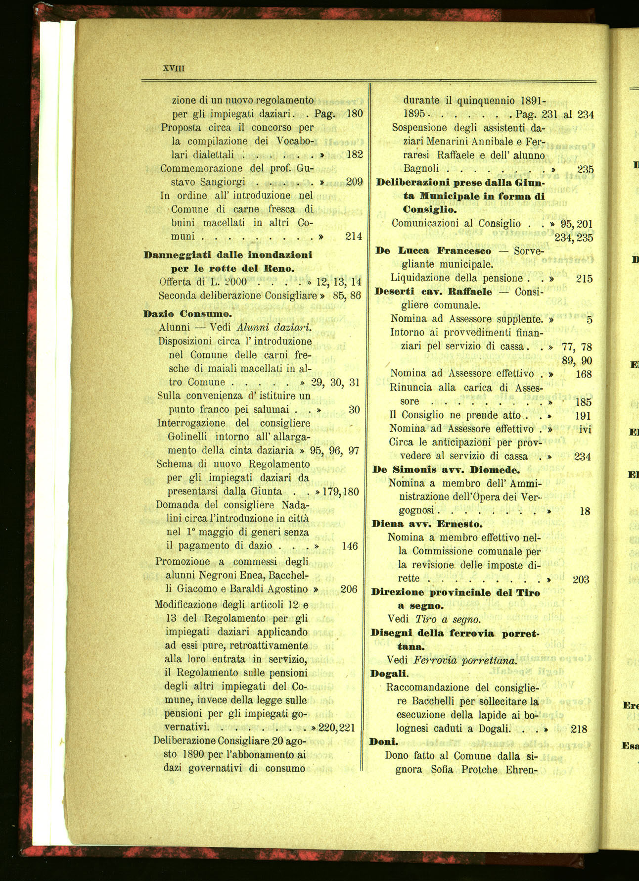 Indice volume 21.11.1889 - 20.8.1890