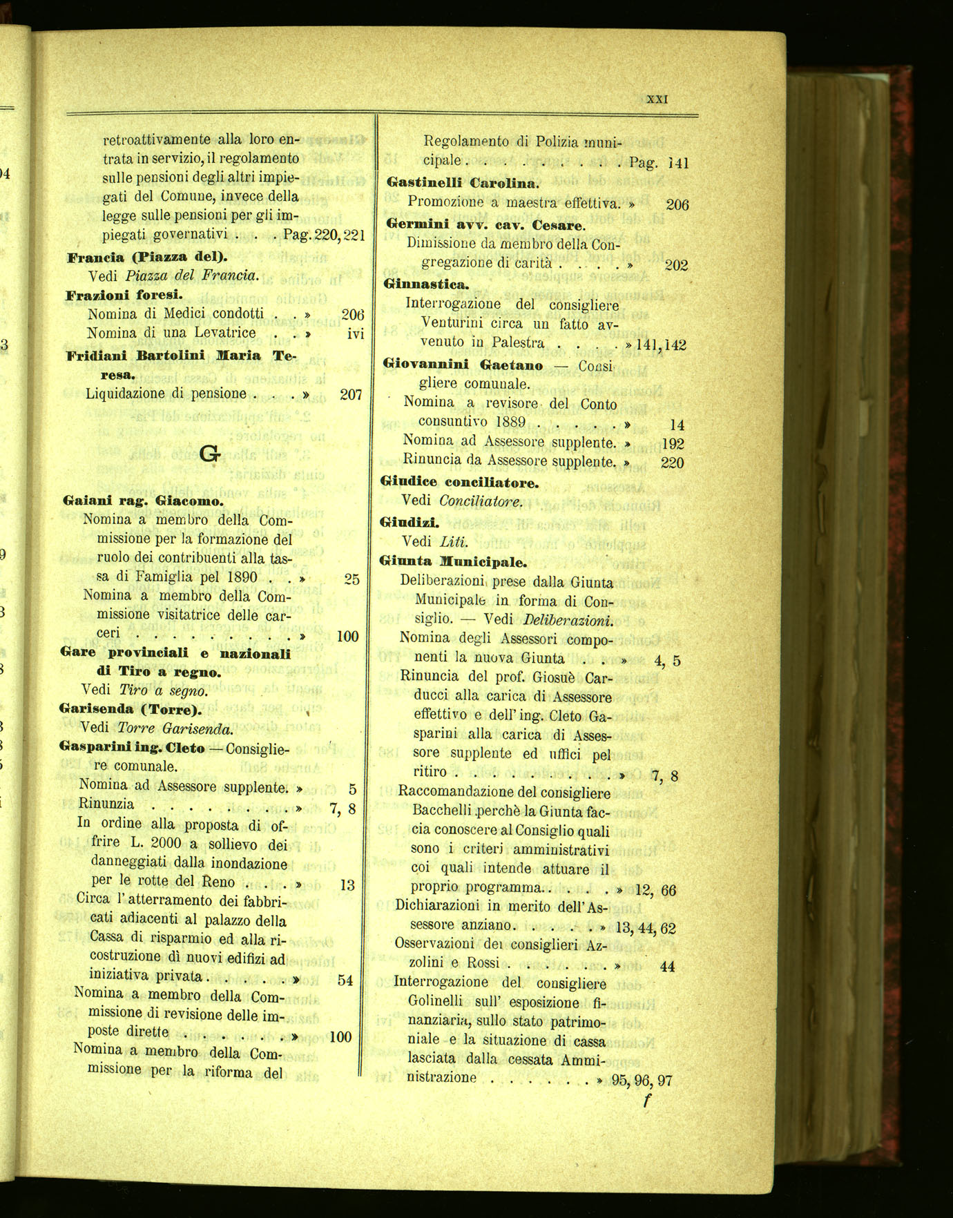 Indice volume 21.11.1889 - 20.8.1890