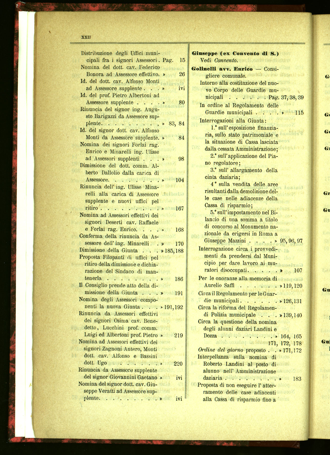 Indice volume 21.11.1889 - 20.8.1890