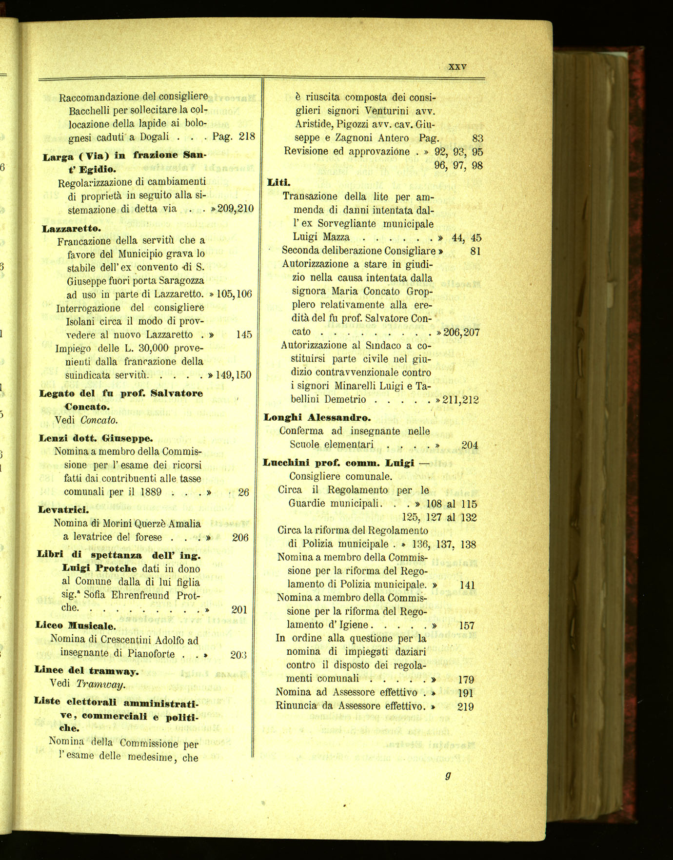 Indice volume 21.11.1889 - 20.8.1890