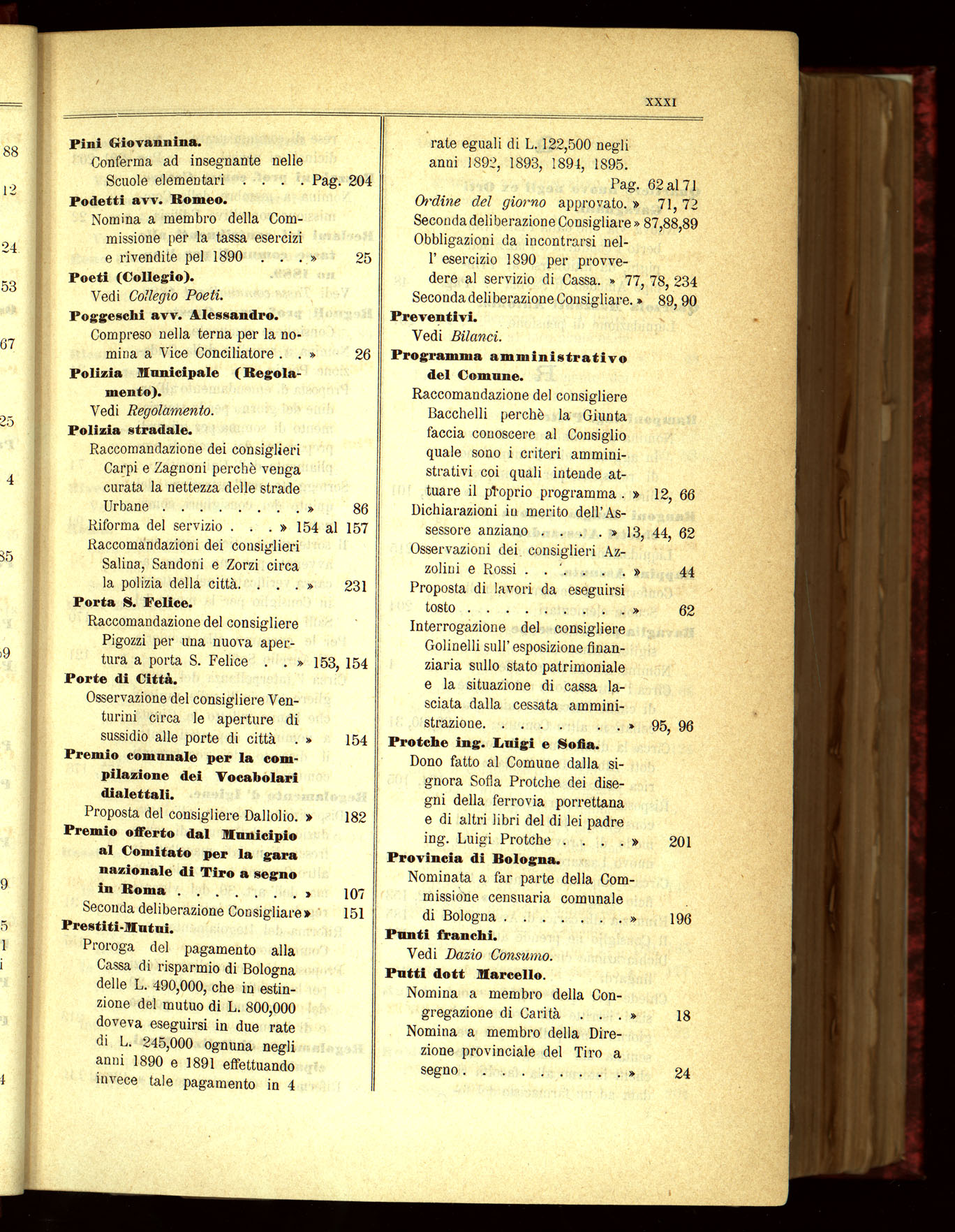 Indice volume 21.11.1889 - 20.8.1890