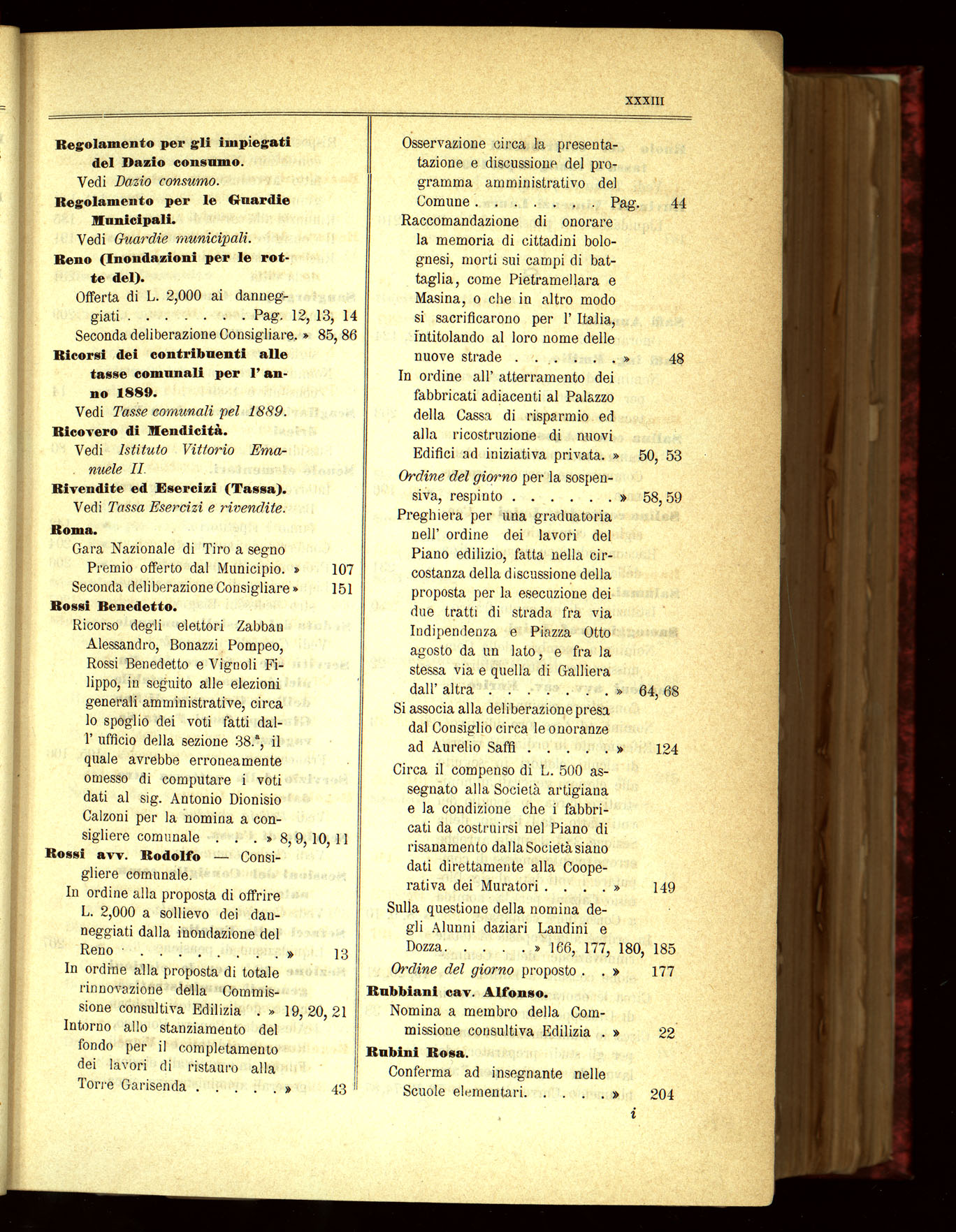 Indice volume 21.11.1889 - 20.8.1890