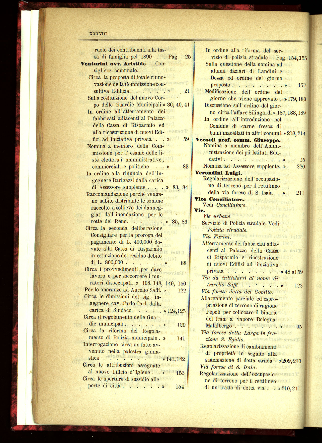 Indice volume 21.11.1889 - 20.8.1890