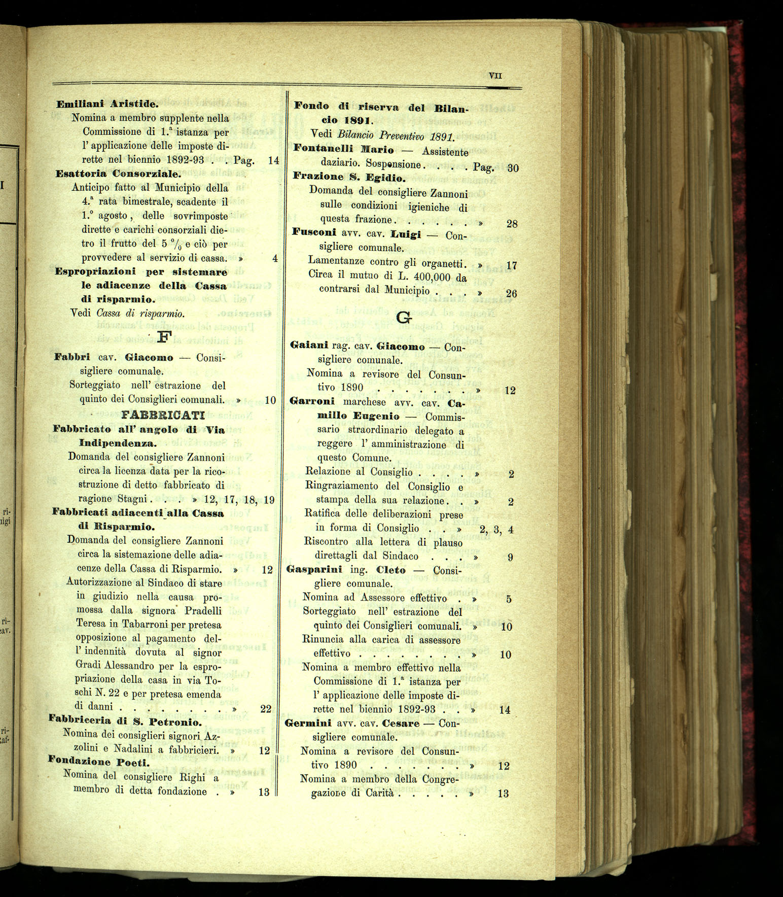 Indice volume 1.6.1891 - 1.7.1891