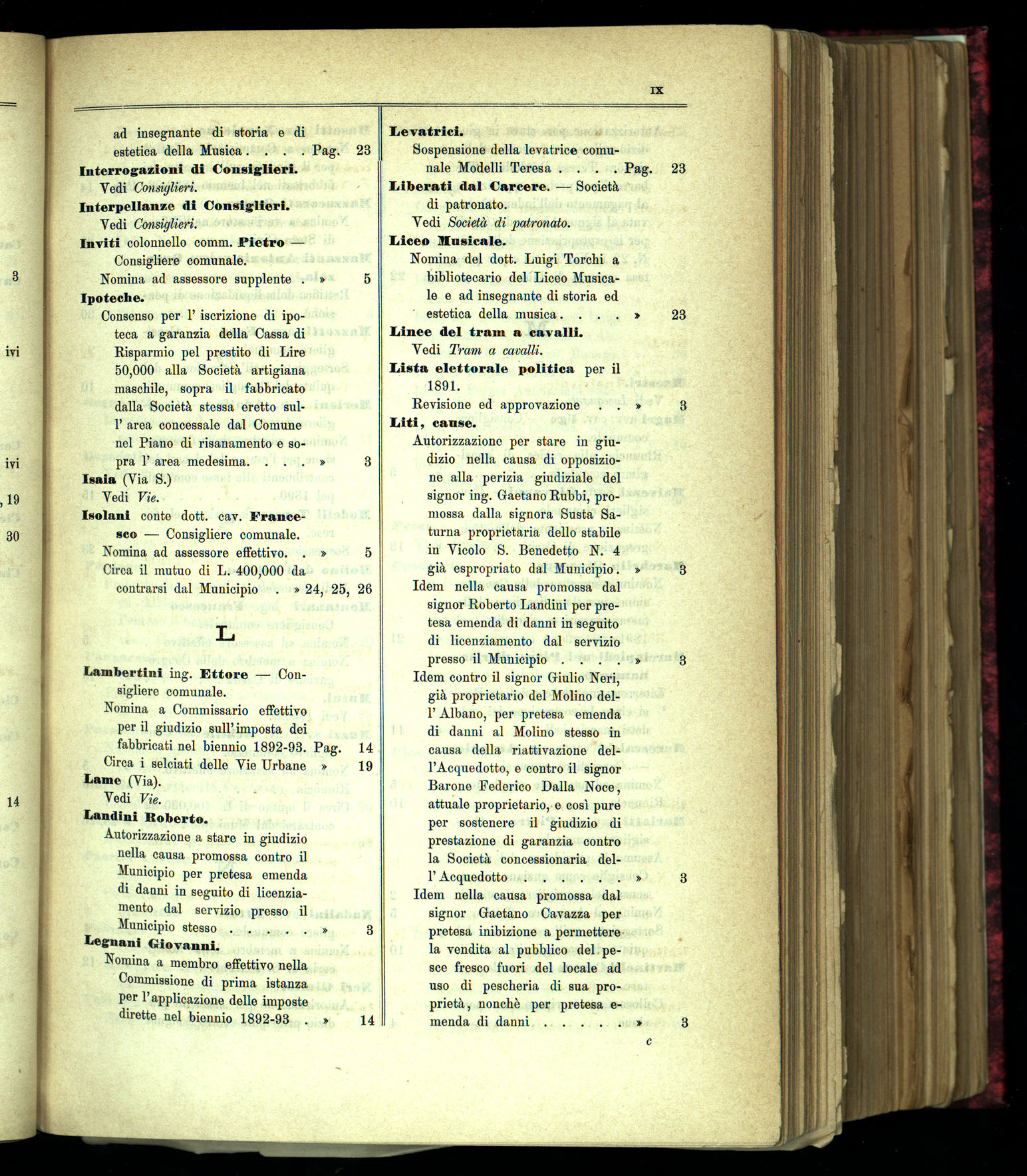 Indice volume 1.6.1891 - 1.7.1891