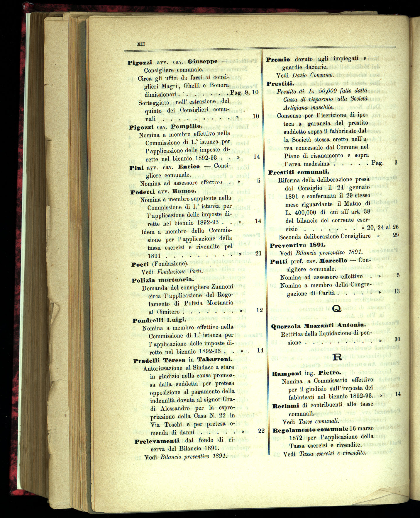 Indice volume 1.6.1891 - 1.7.1891