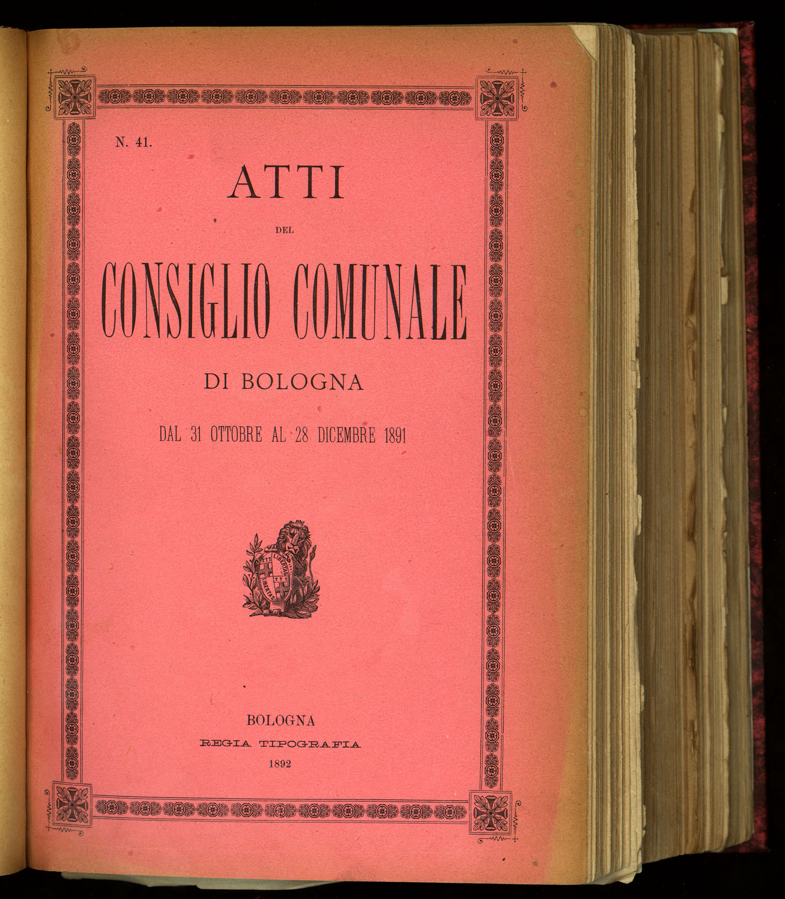 Indice volume 31.10.1891 - 28.12.1891