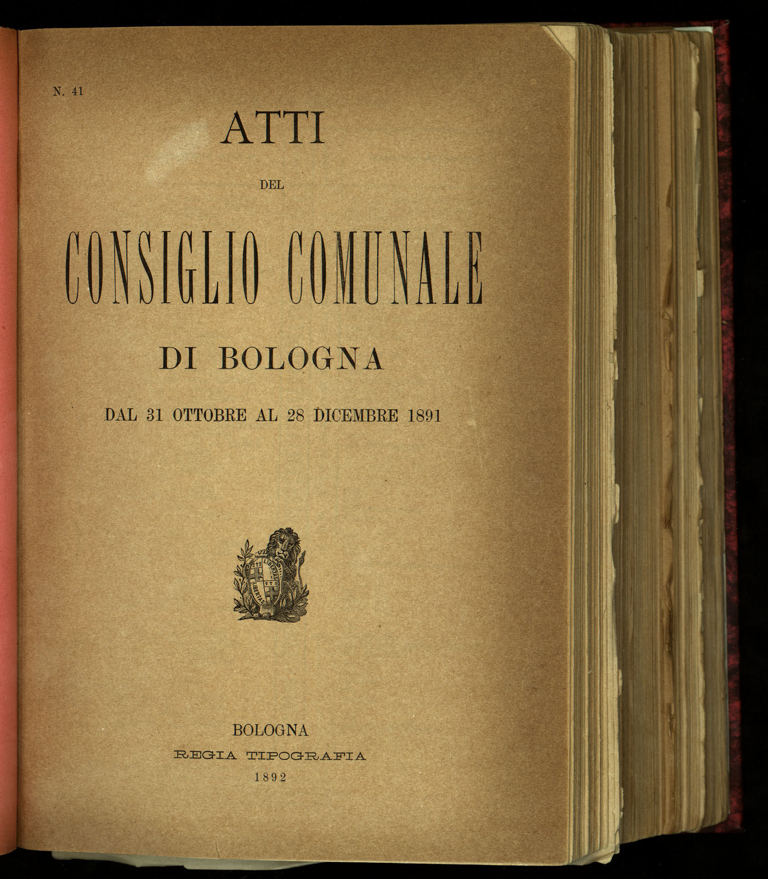 Indice volume 31.10.1891 - 28.12.1891