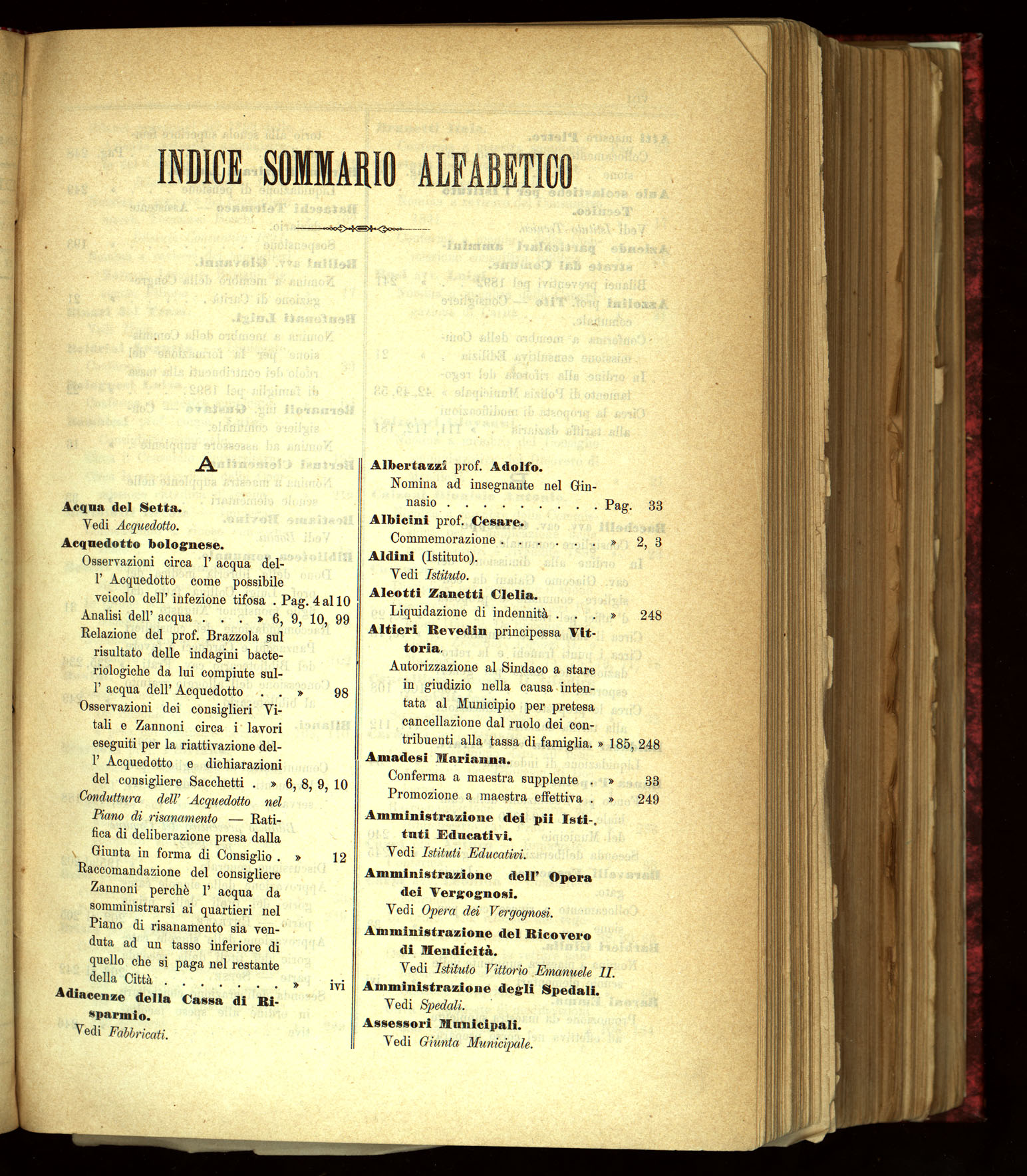 Indice volume 31.10.1891 - 28.12.1891