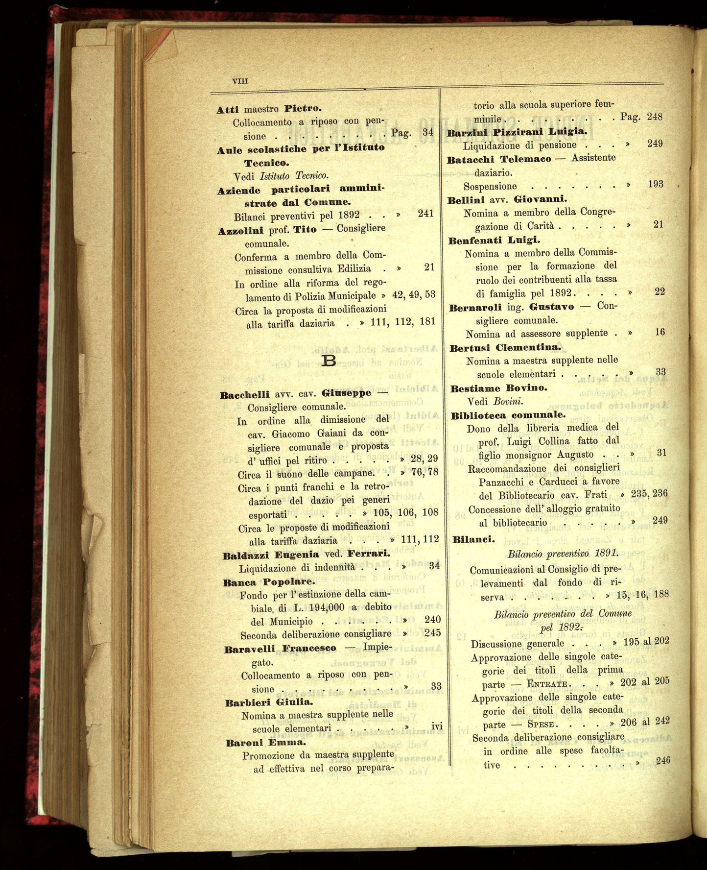Indice volume 31.10.1891 - 28.12.1891