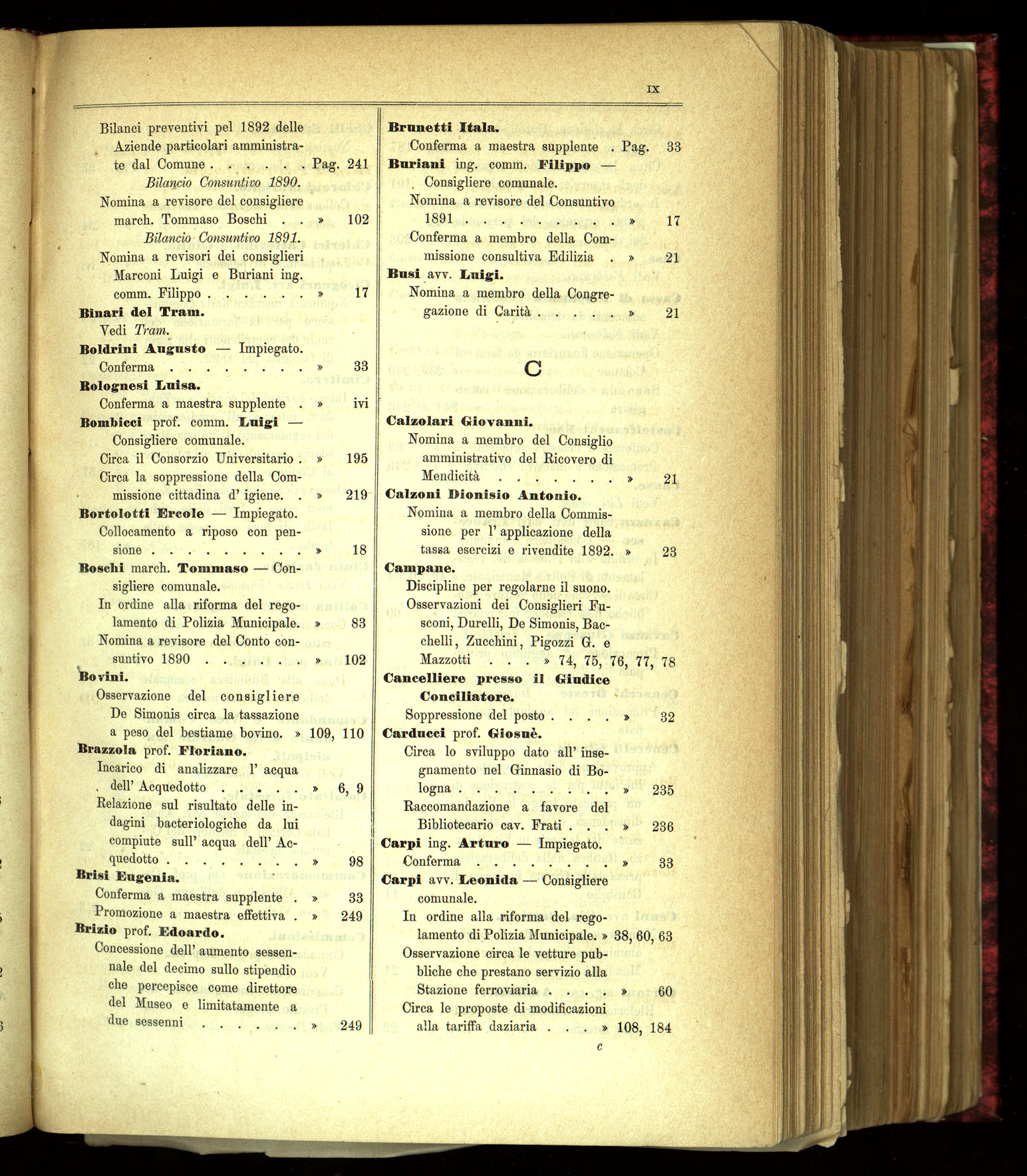 Indice volume 31.10.1891 - 28.12.1891