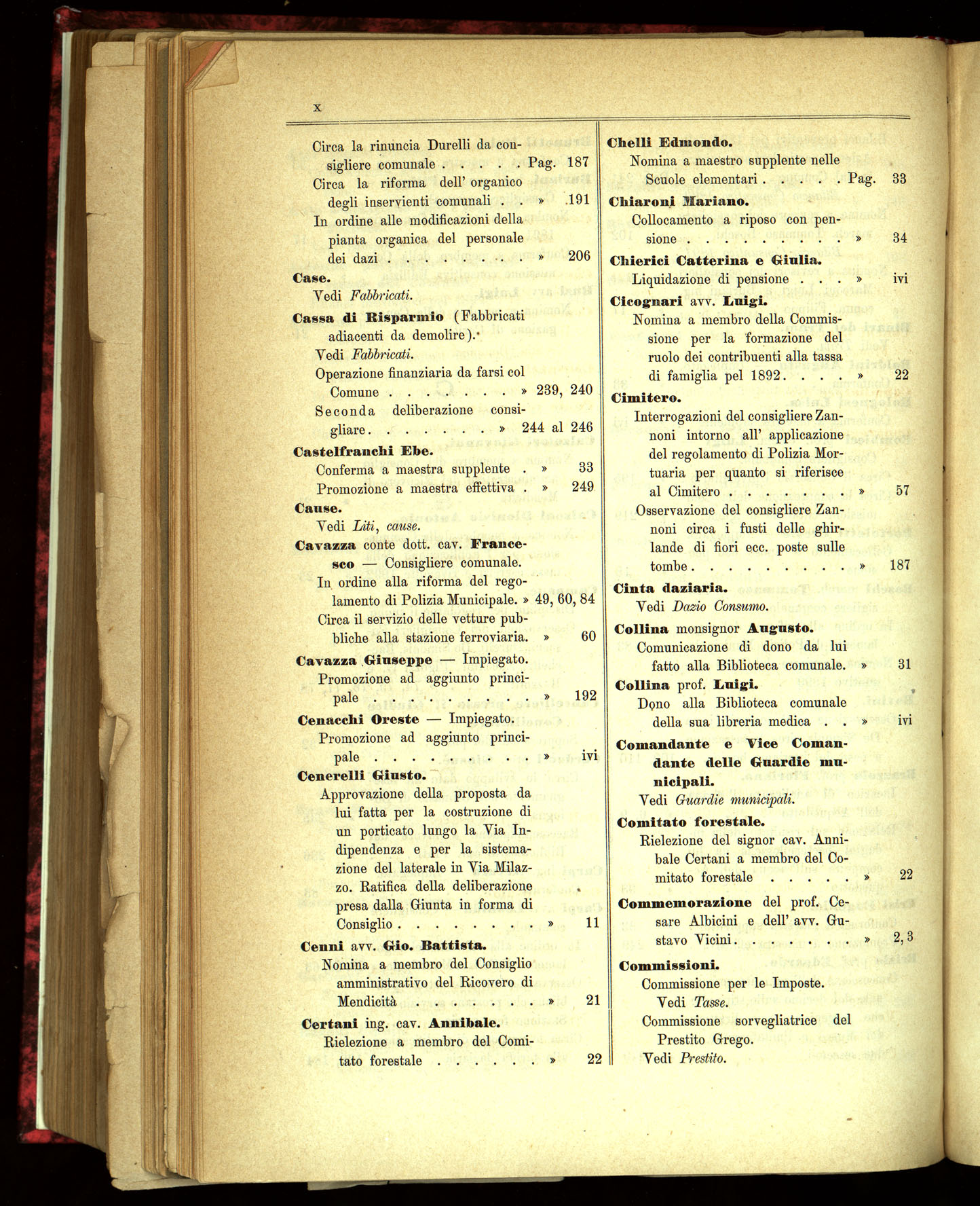 Indice volume 31.10.1891 - 28.12.1891