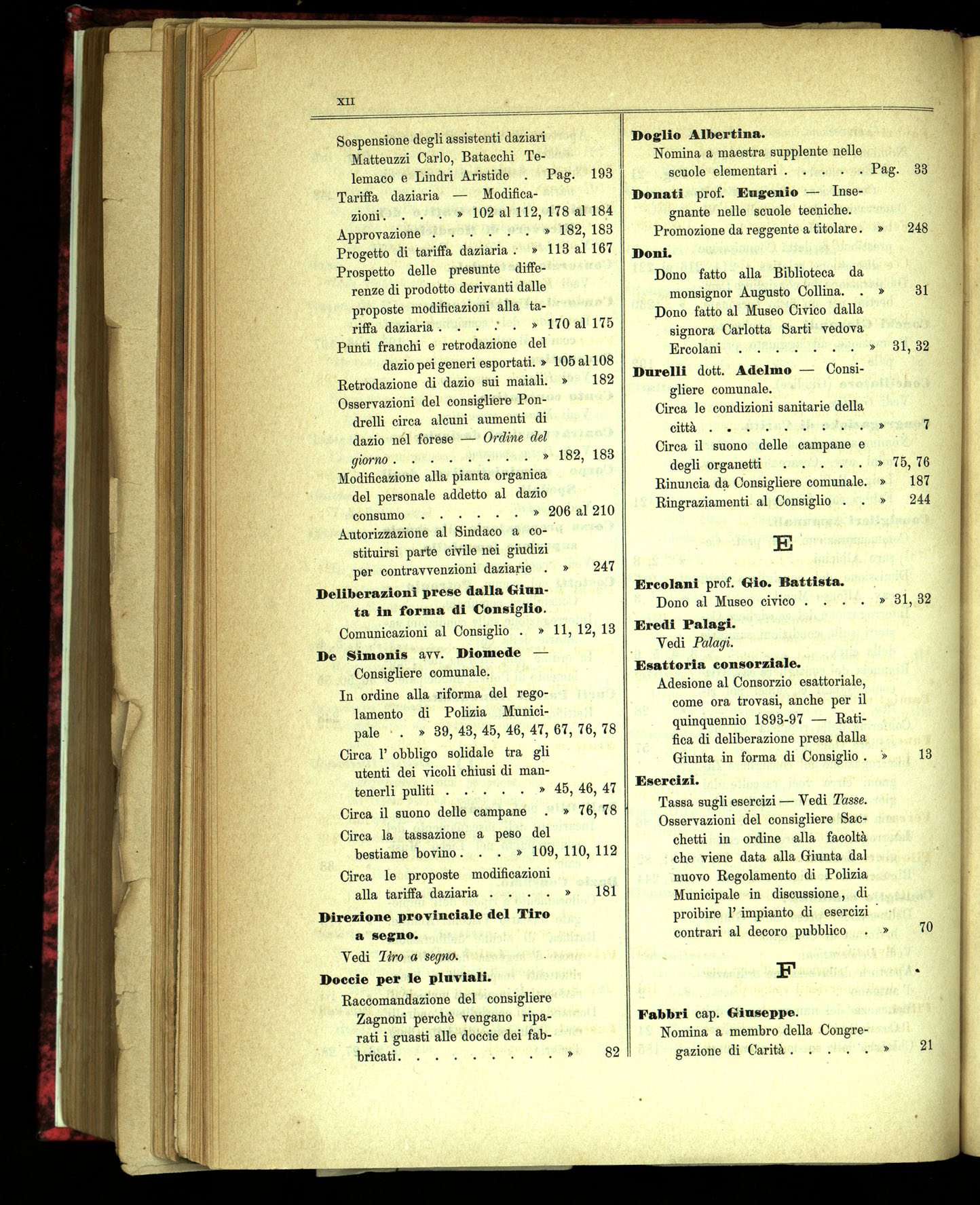 Indice volume 31.10.1891 - 28.12.1891