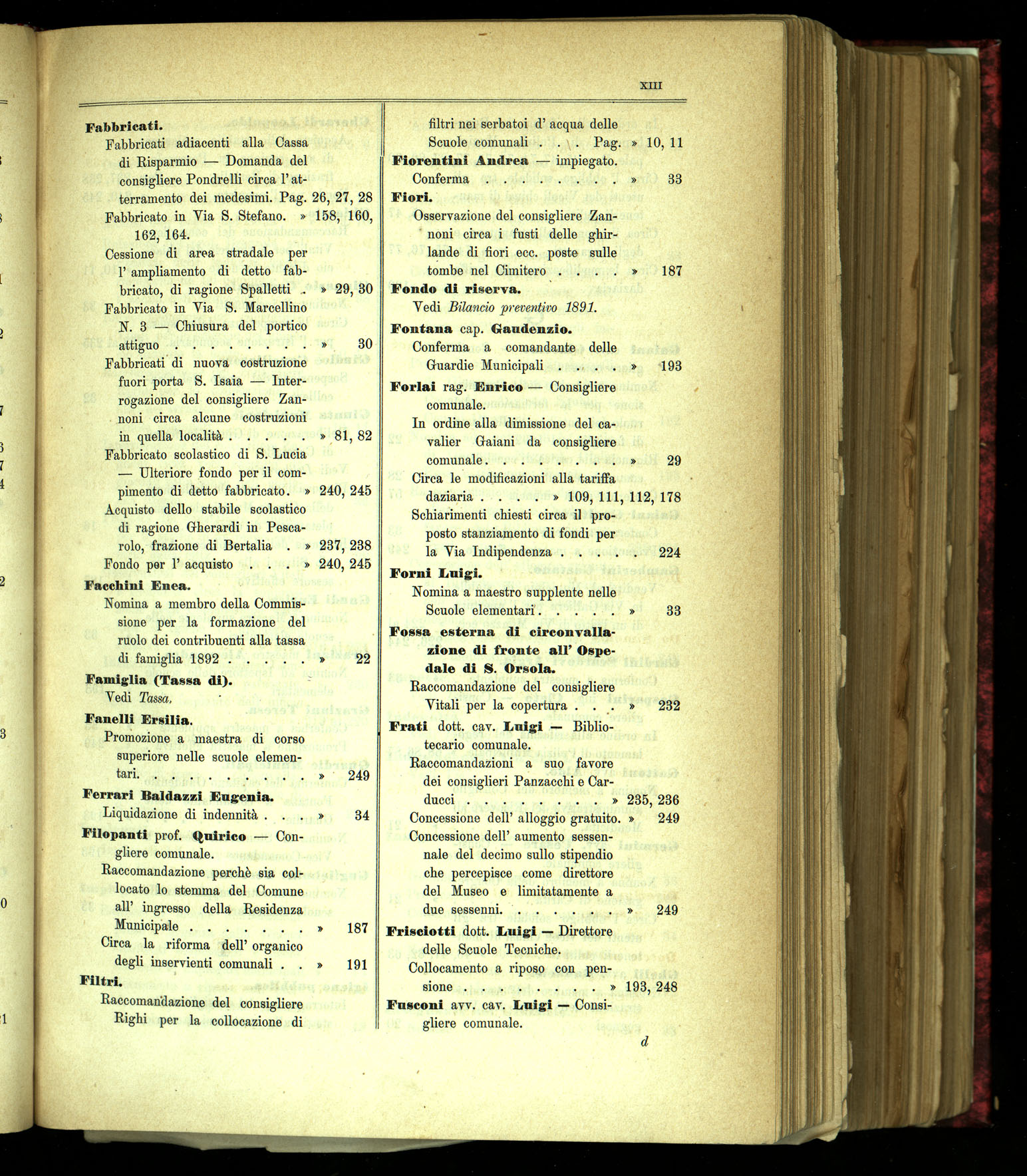 Indice volume 31.10.1891 - 28.12.1891