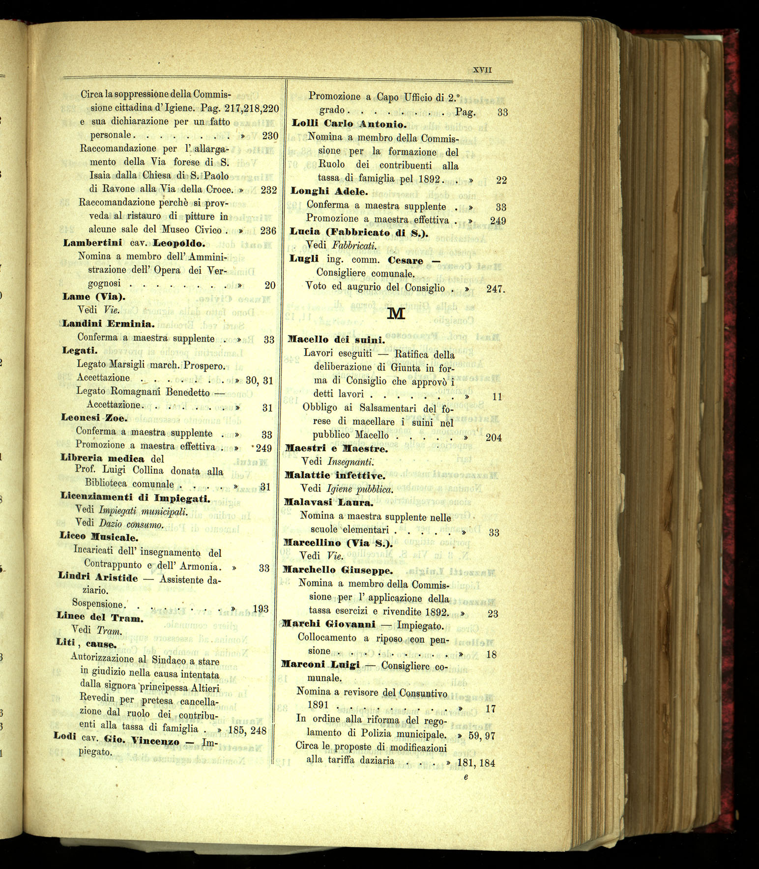 Indice volume 31.10.1891 - 28.12.1891