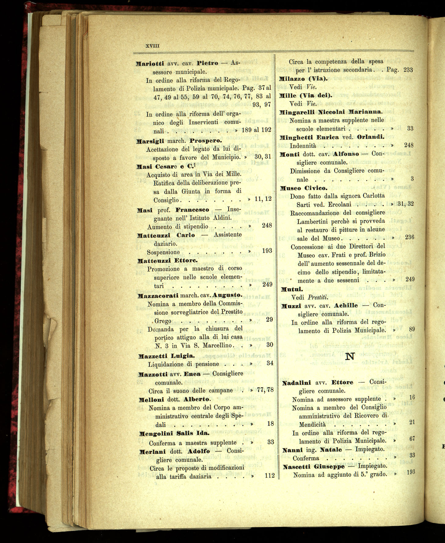 Indice volume 31.10.1891 - 28.12.1891