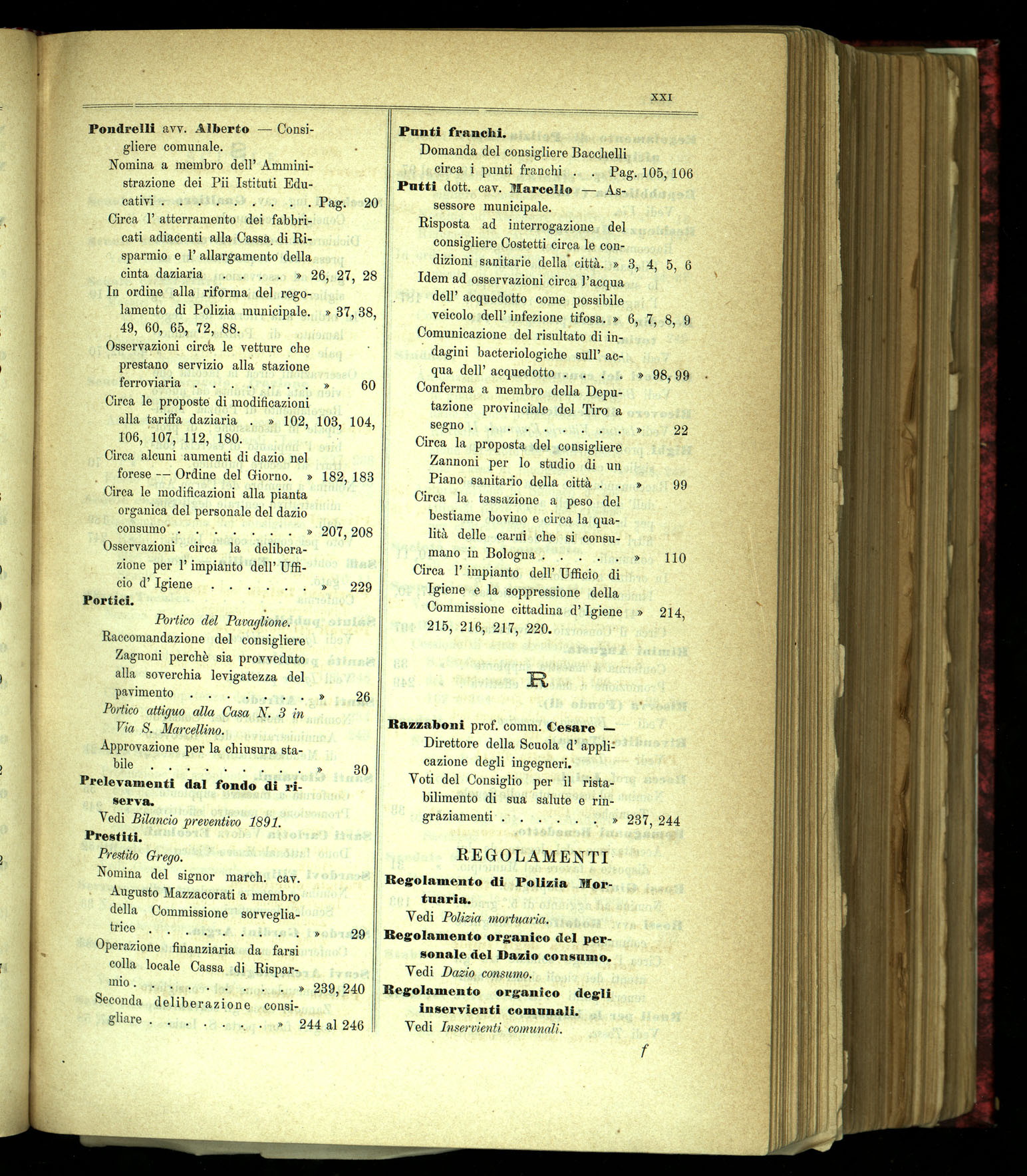 Indice volume 31.10.1891 - 28.12.1891