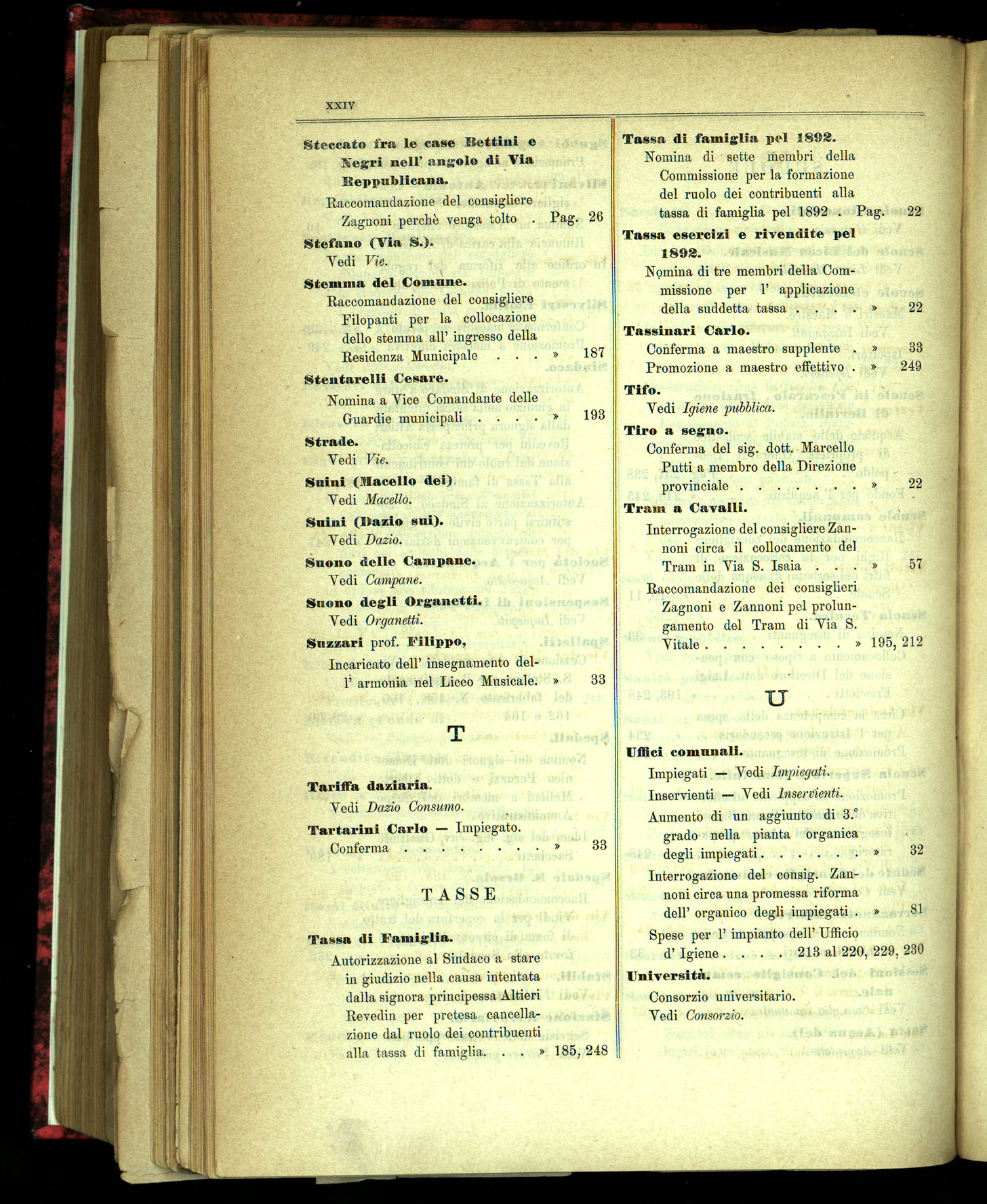 Indice volume 31.10.1891 - 28.12.1891
