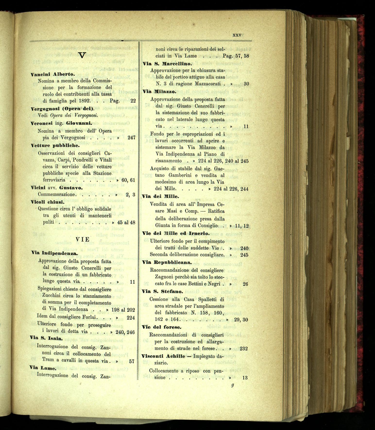 Indice volume 31.10.1891 - 28.12.1891