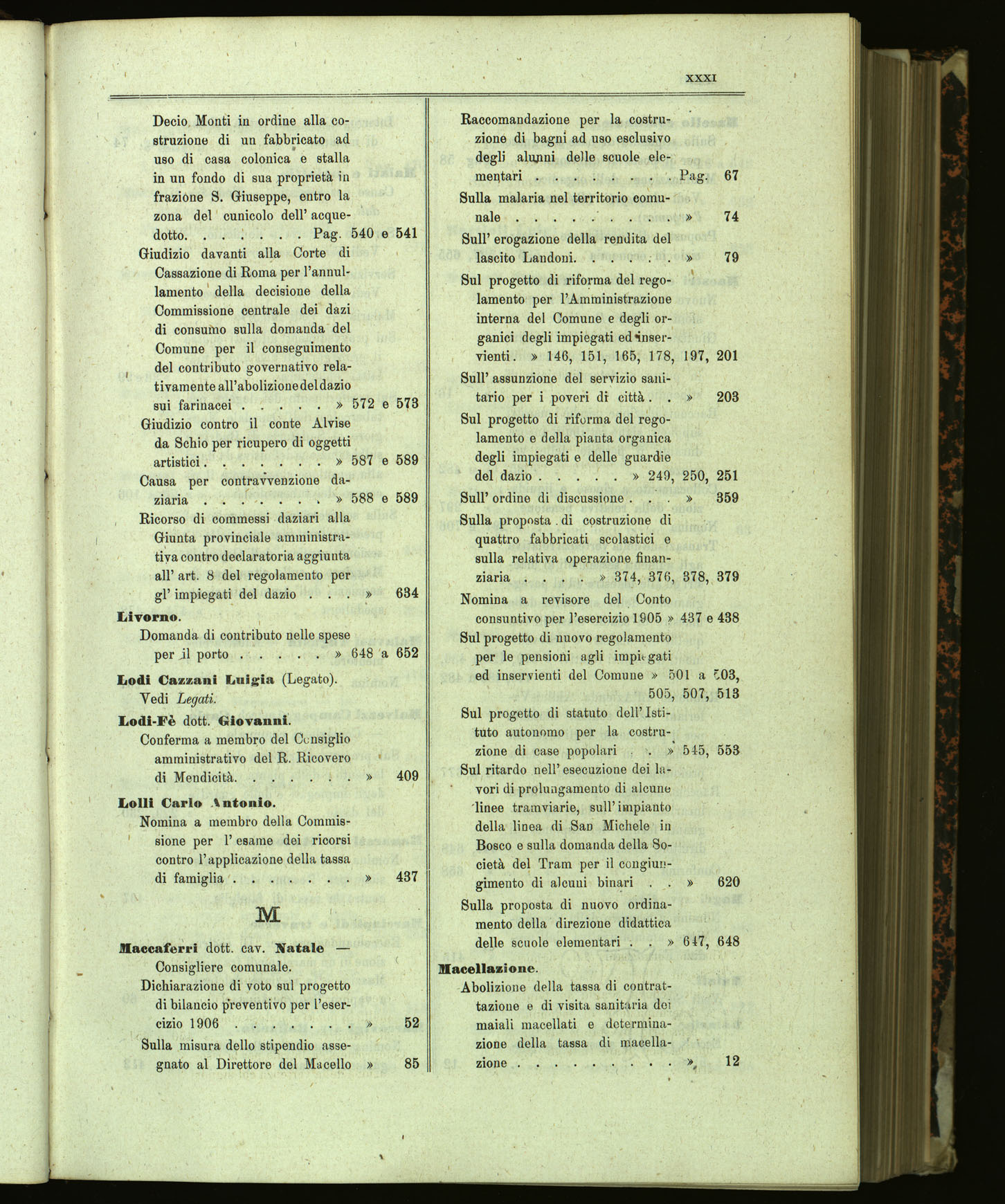 Indice volume 13.11.1905 - 11.6.1906