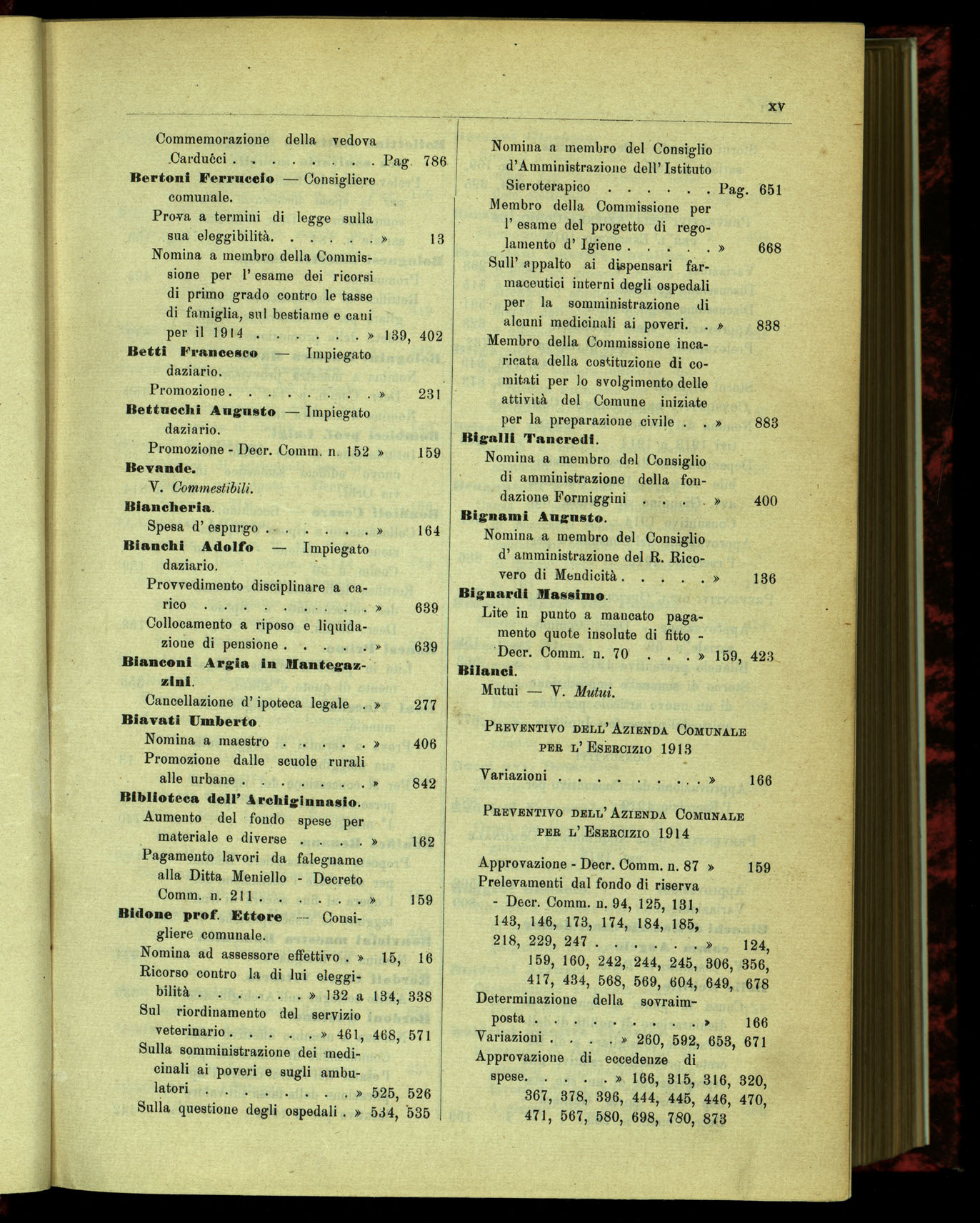 Indice volume 15.7.1914 - 31.5.1915