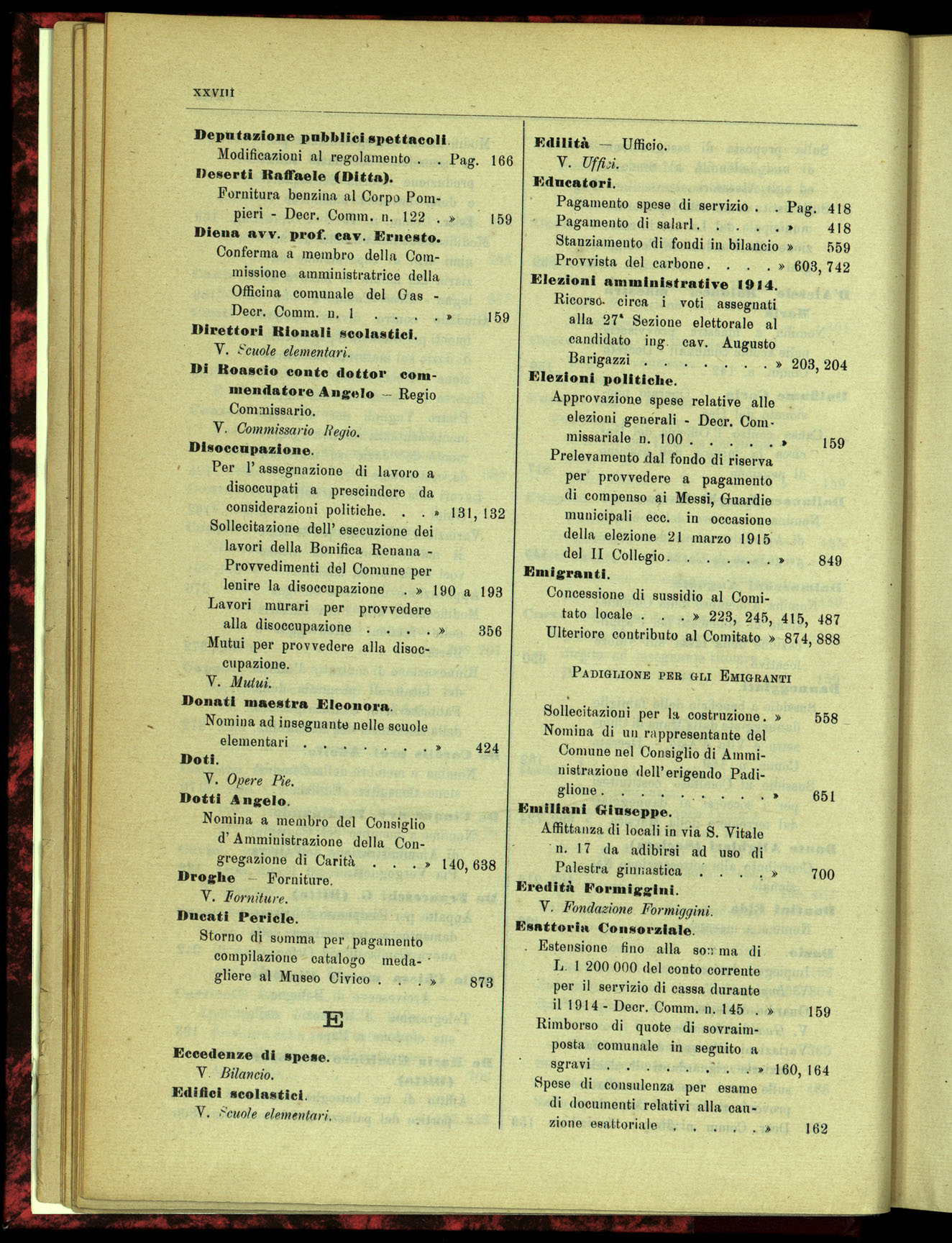 Indice volume 15.7.1914 - 31.5.1915