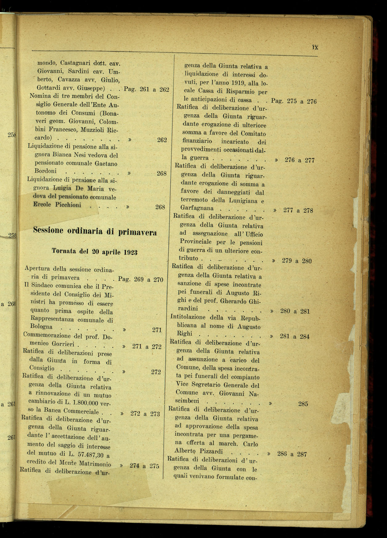 Indice volume 4.3.1923 - 5.12.1923