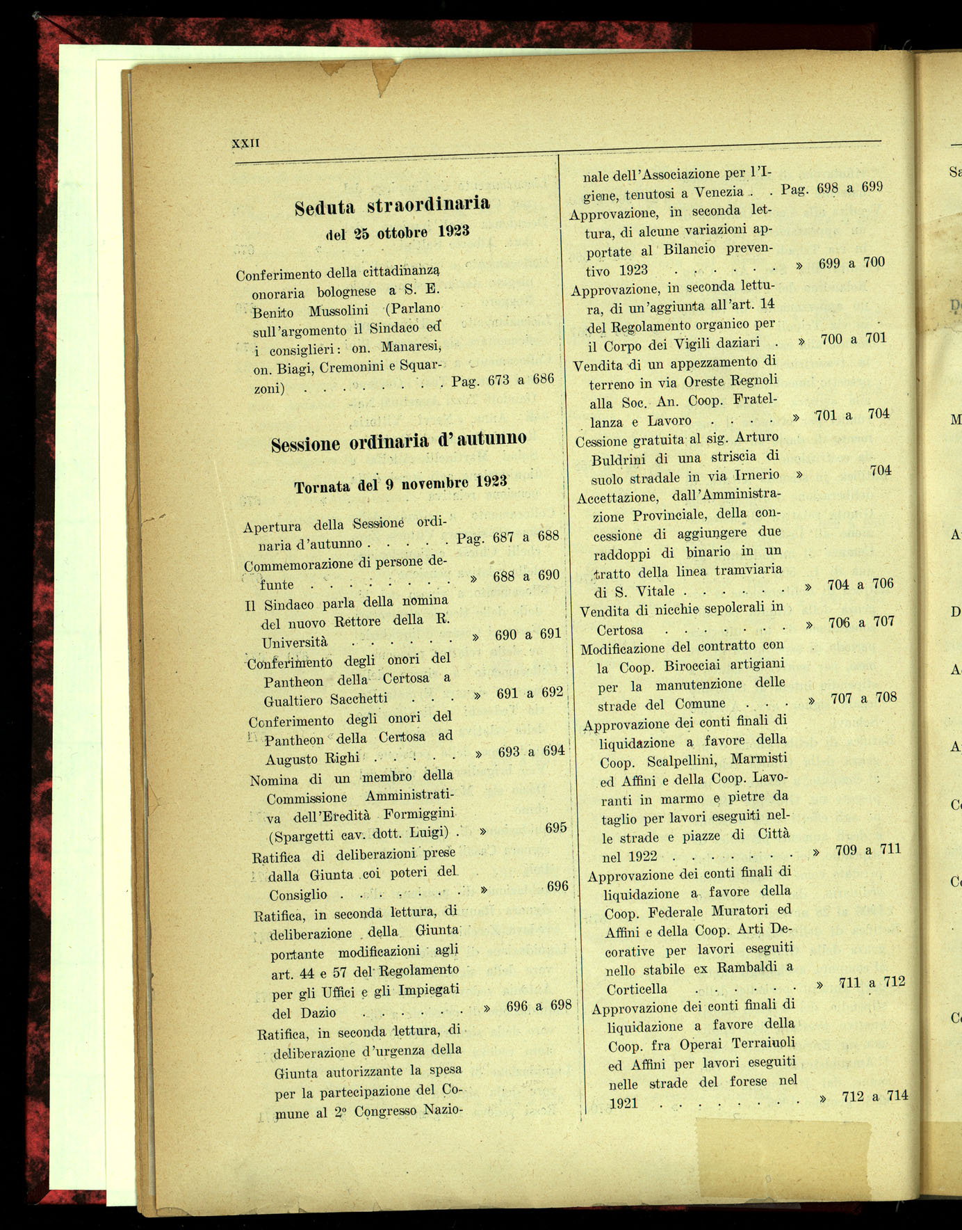 Indice volume 4.3.1923 - 5.12.1923