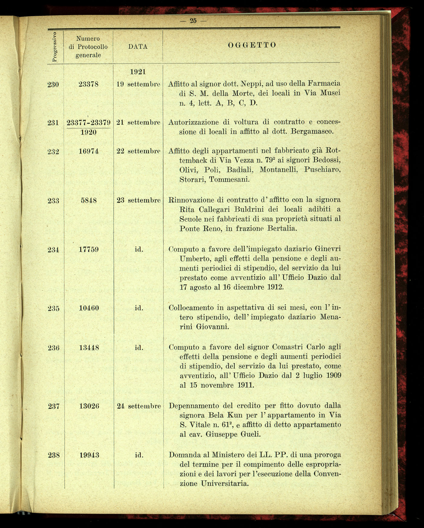 Indice volume 4.3.1923 - 5.12.1923