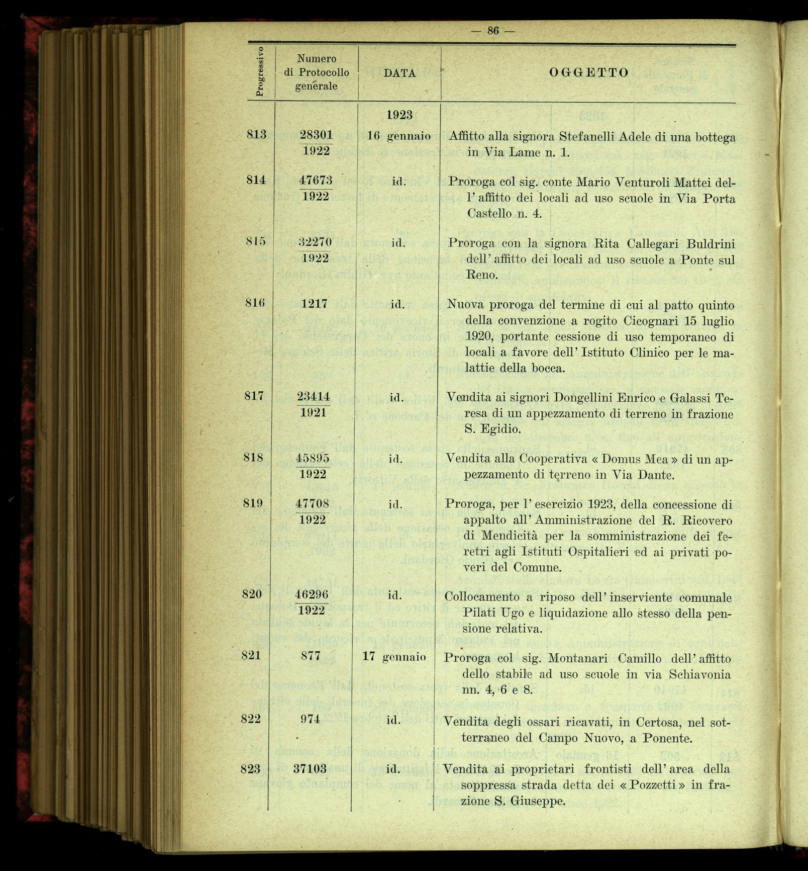 Indice volume 4.3.1923 - 5.12.1923