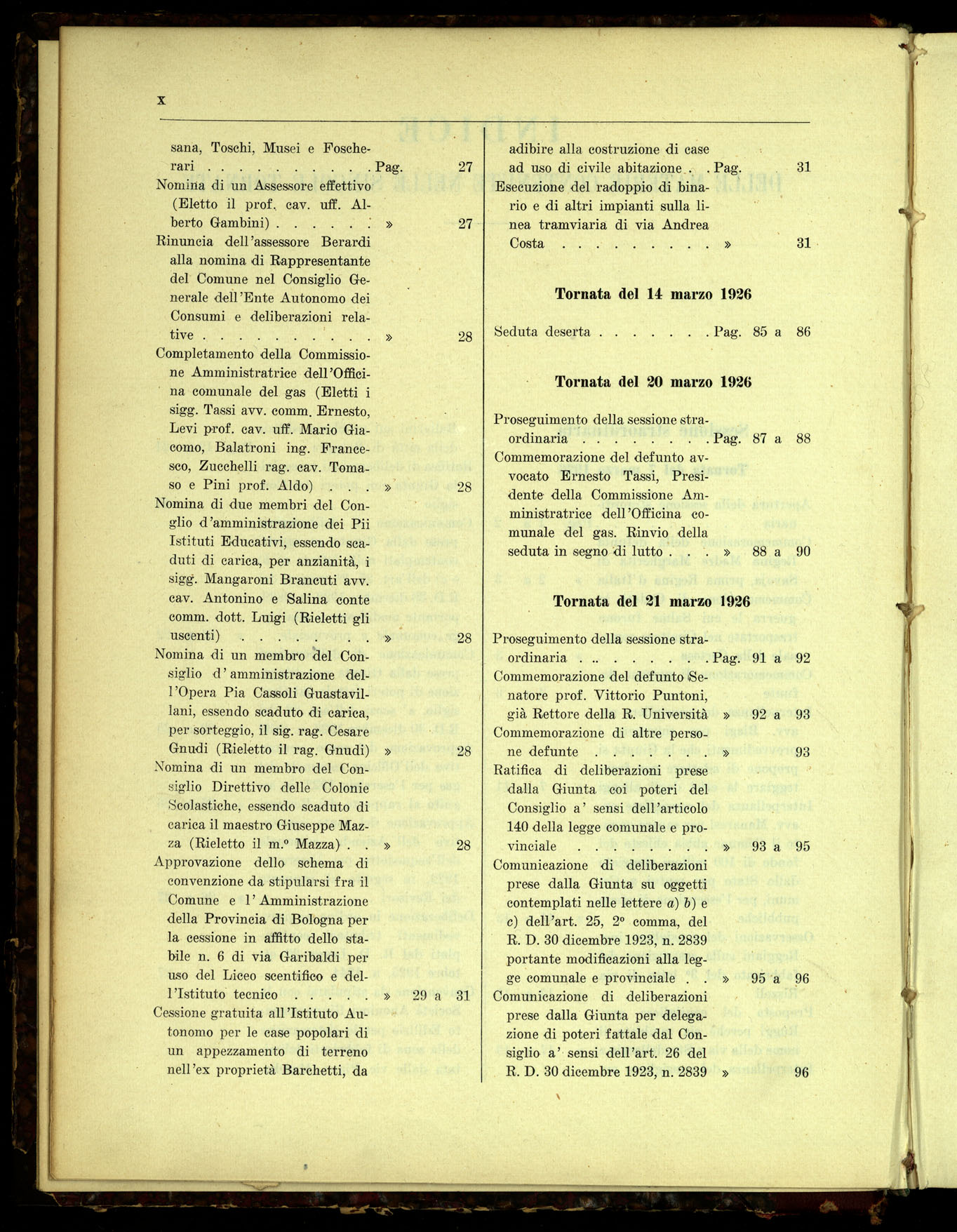 Indice volume 7.3.1926 - 23.12.1926