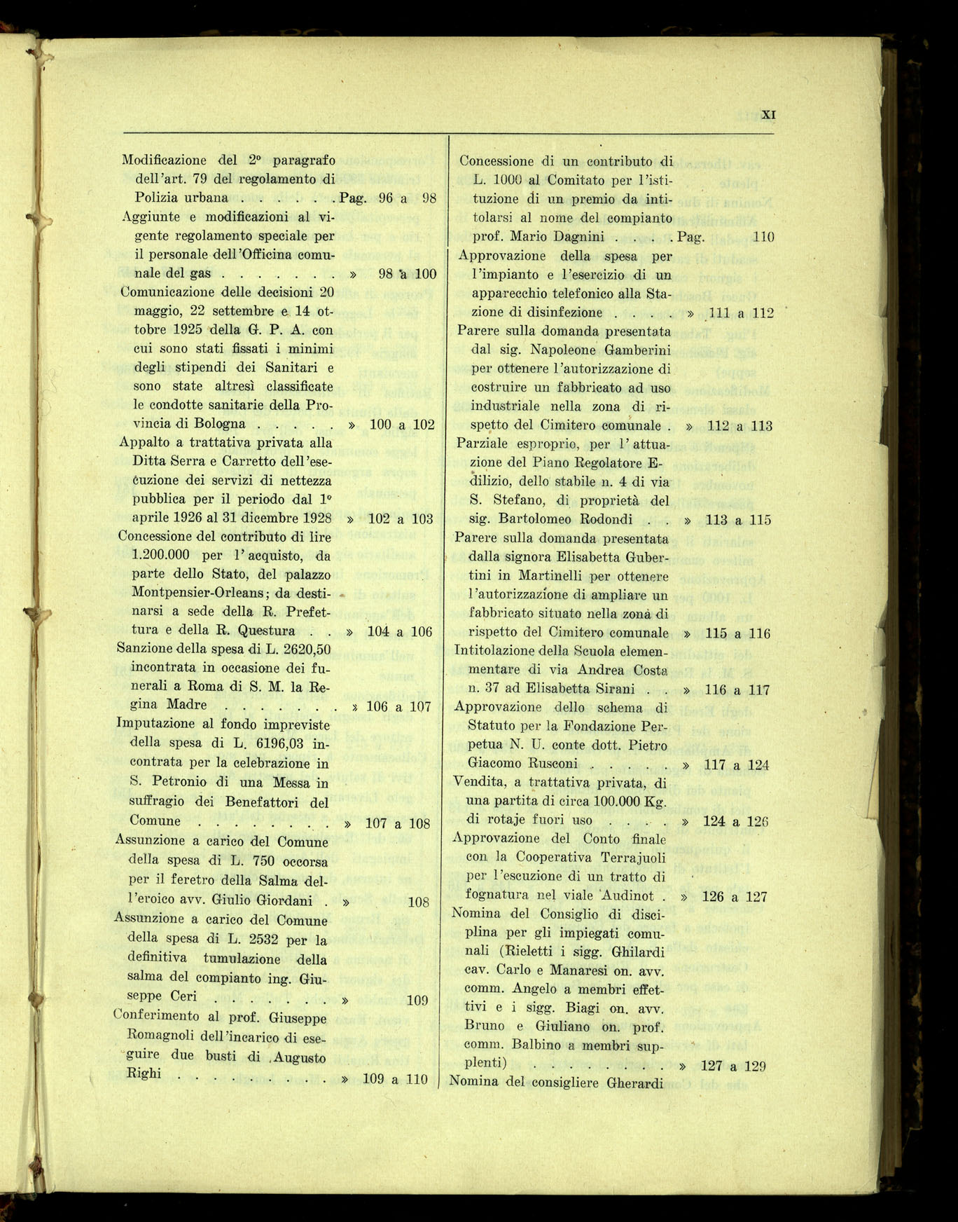 Indice volume 7.3.1926 - 23.12.1926