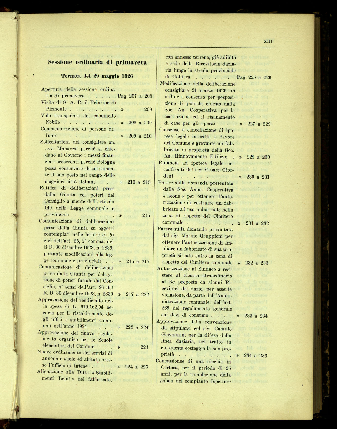 Indice volume 7.3.1926 - 23.12.1926