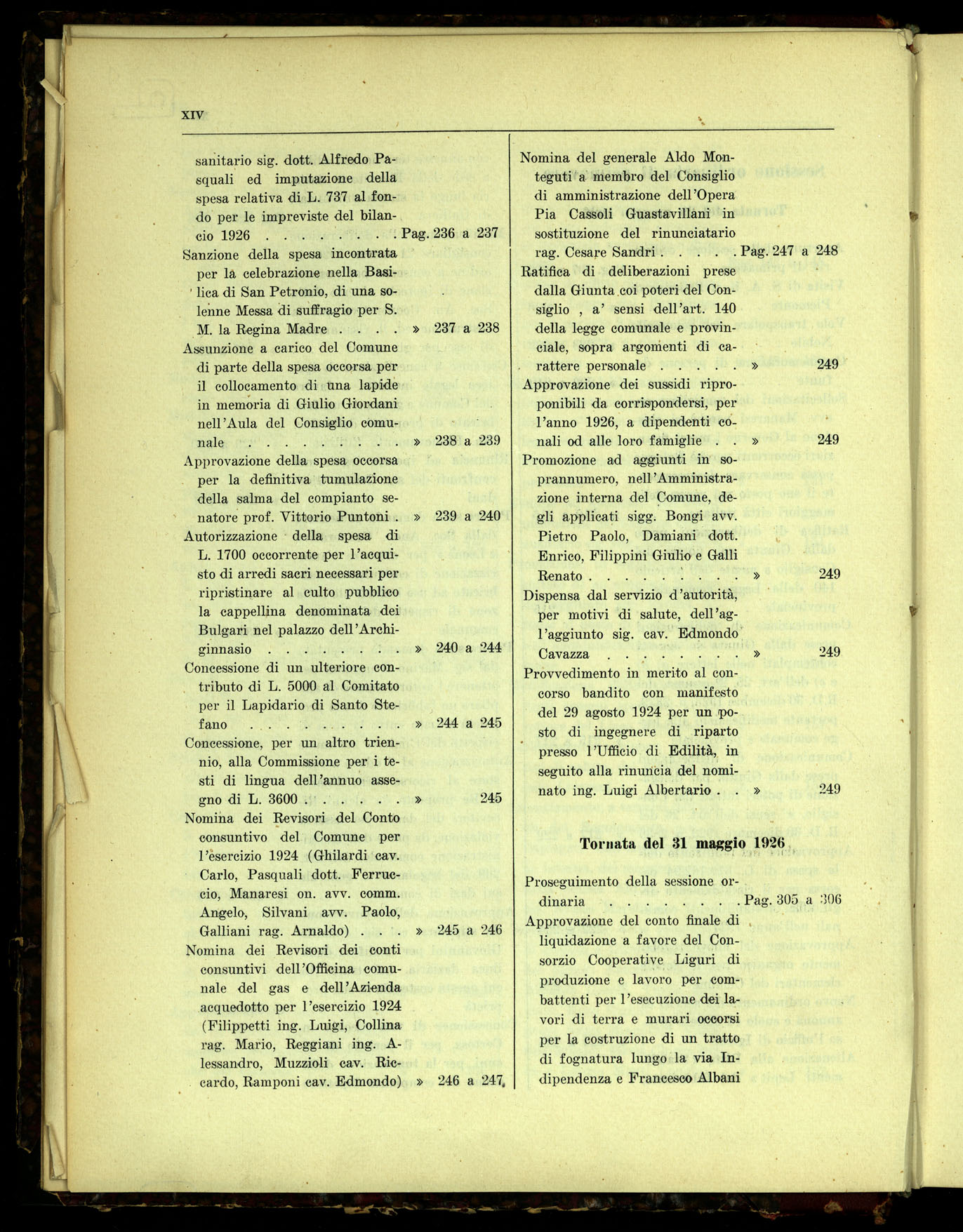Indice volume 7.3.1926 - 23.12.1926