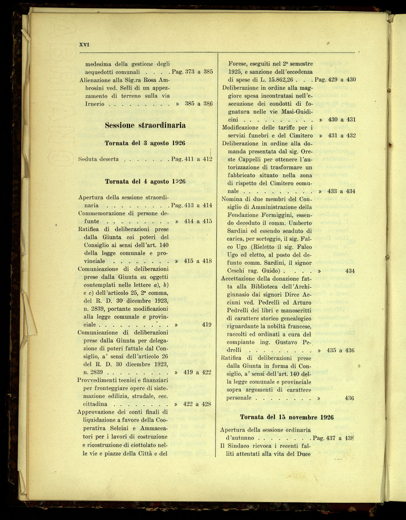 Indice volume 7.3.1926 - 23.12.1926
