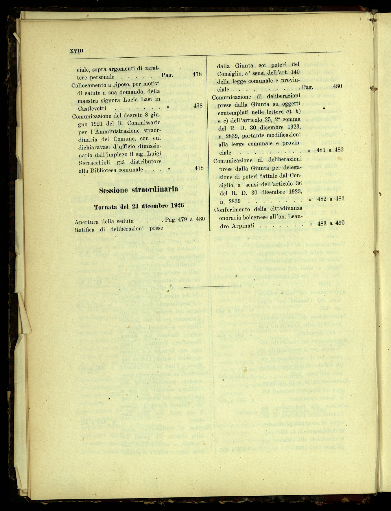 Indice volume 7.3.1926 - 23.12.1926