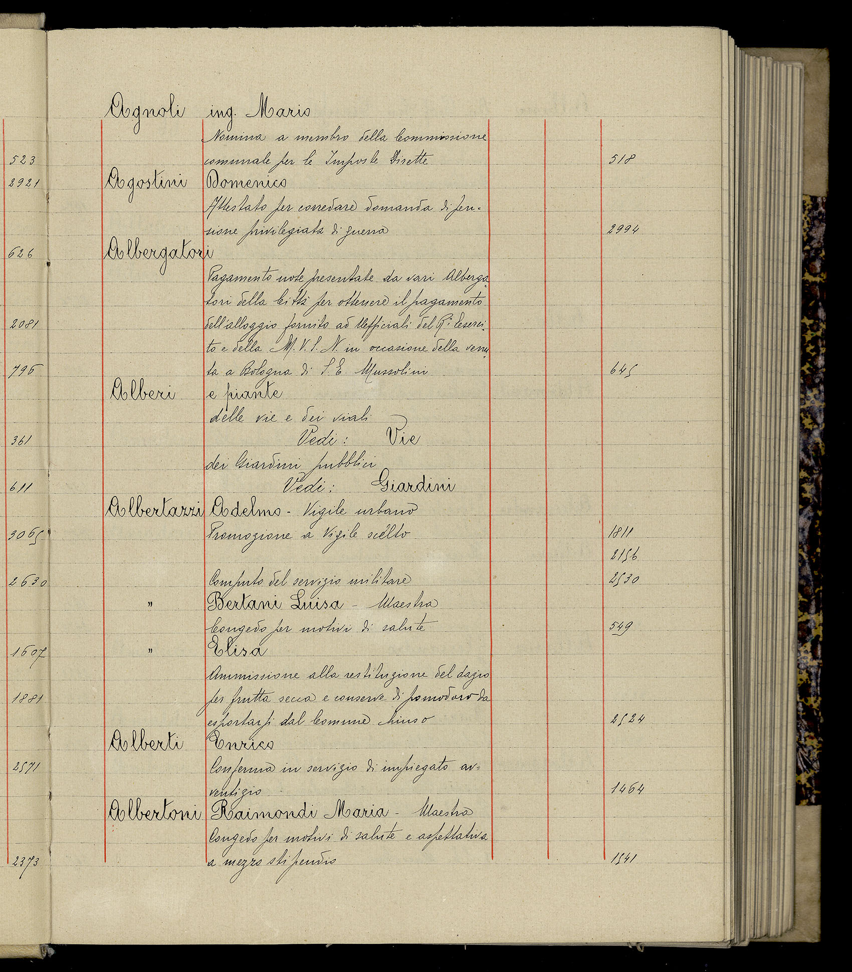 Indice volume 3.1.1927 - 30.3.1927