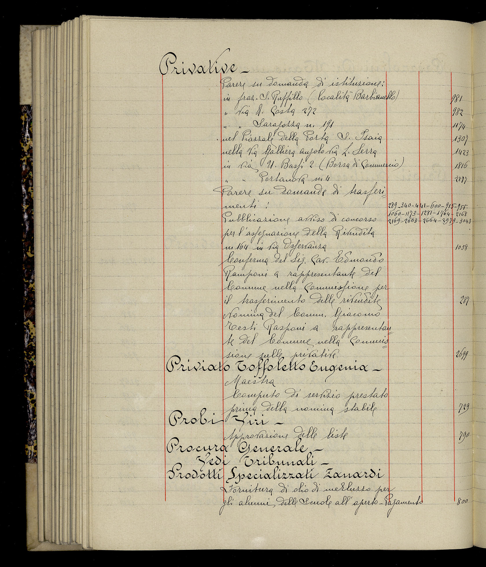 Indice volume 3.1.1927 - 30.3.1927