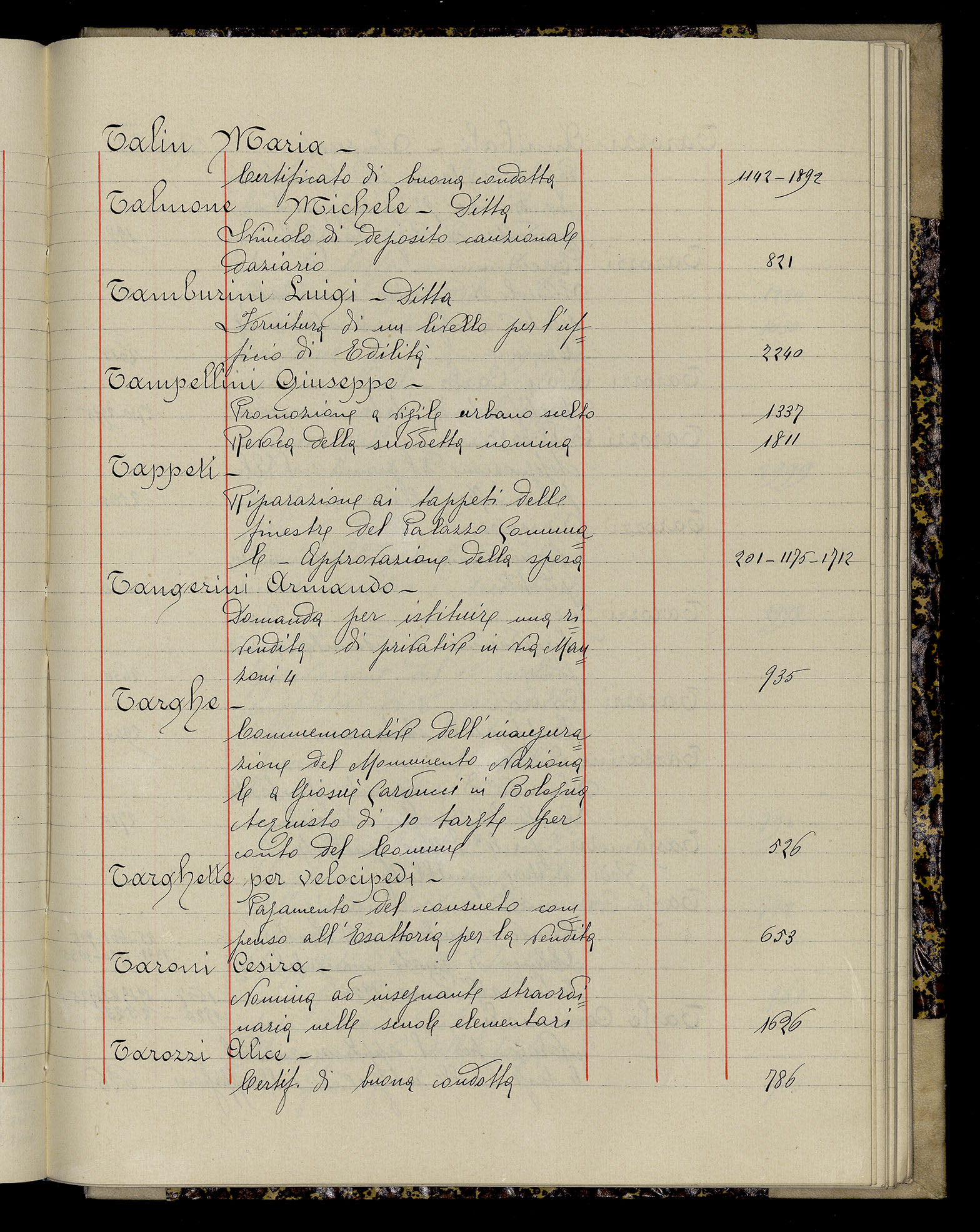 Indice volume 3.1.1927 - 30.3.1927