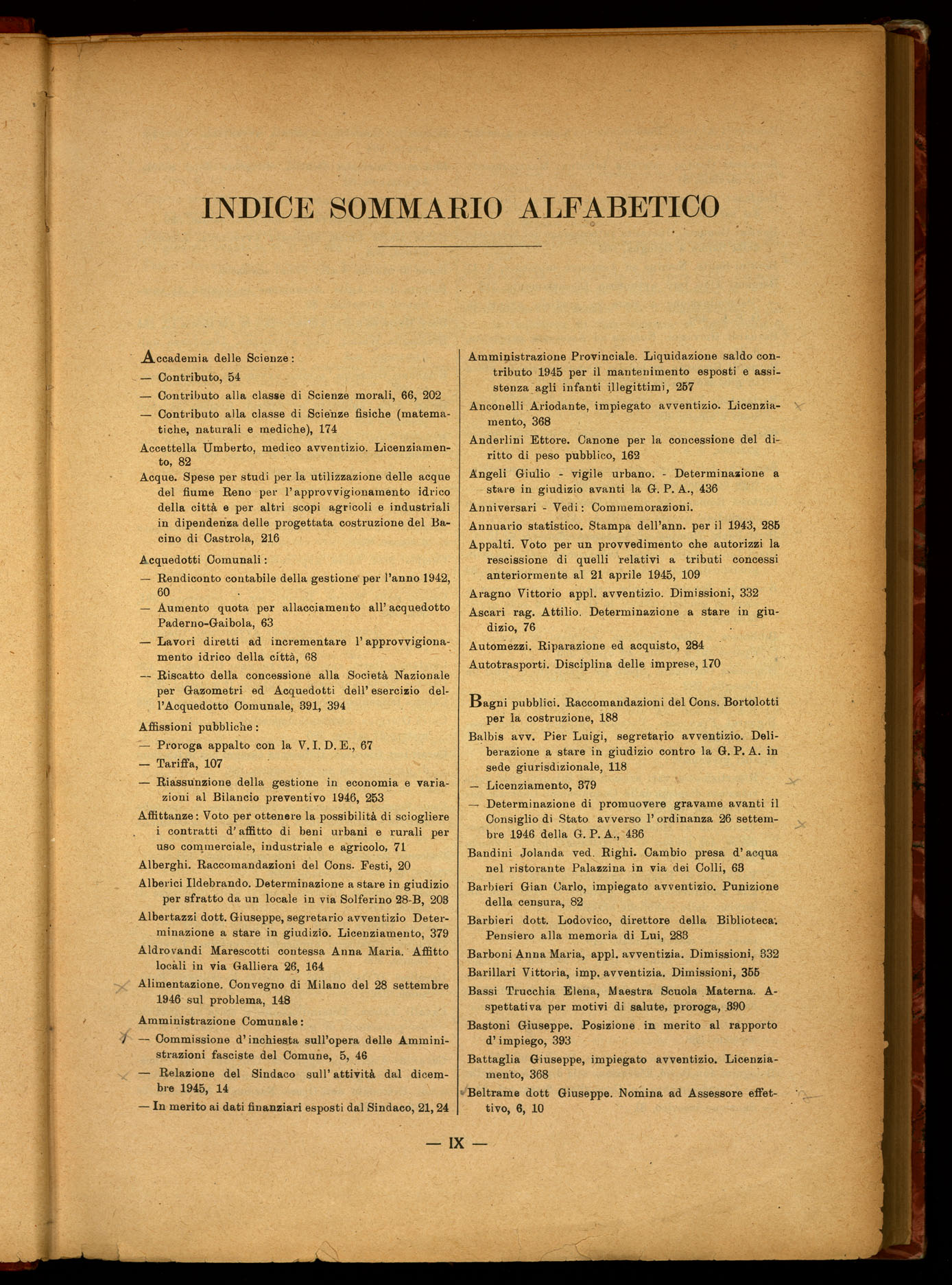 Indice volume 9.4.1946 - 23.12.1946